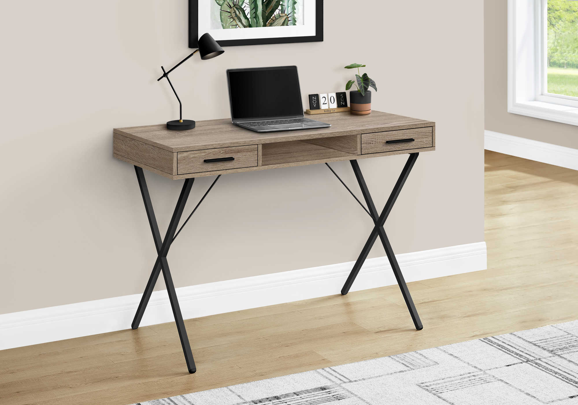 Image of computer desk - 42"l / dark taupe / black metal i 7796.