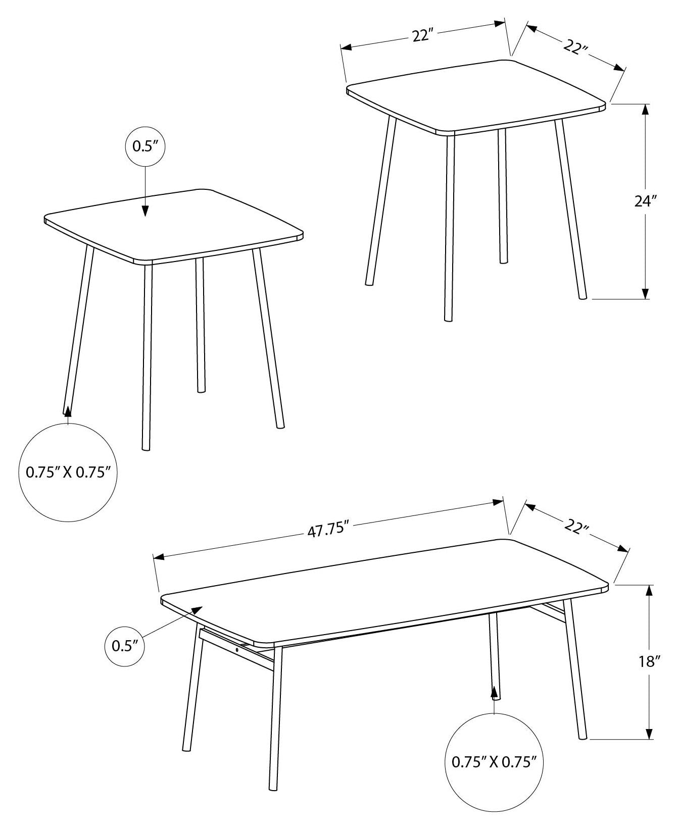 ENS DE TABLES - 3PCS / GRIS / METAL NOIR – I 7806P