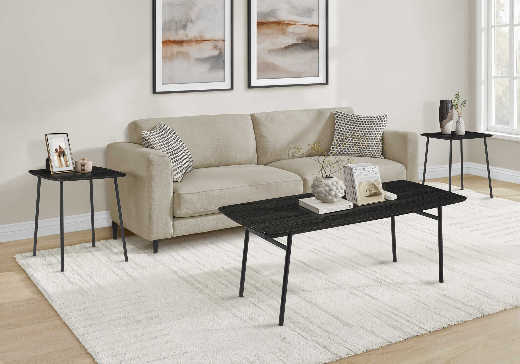 ENS DE TABLES - 3PCS / CHENE NOIR / METAL NOIR – I 7807P