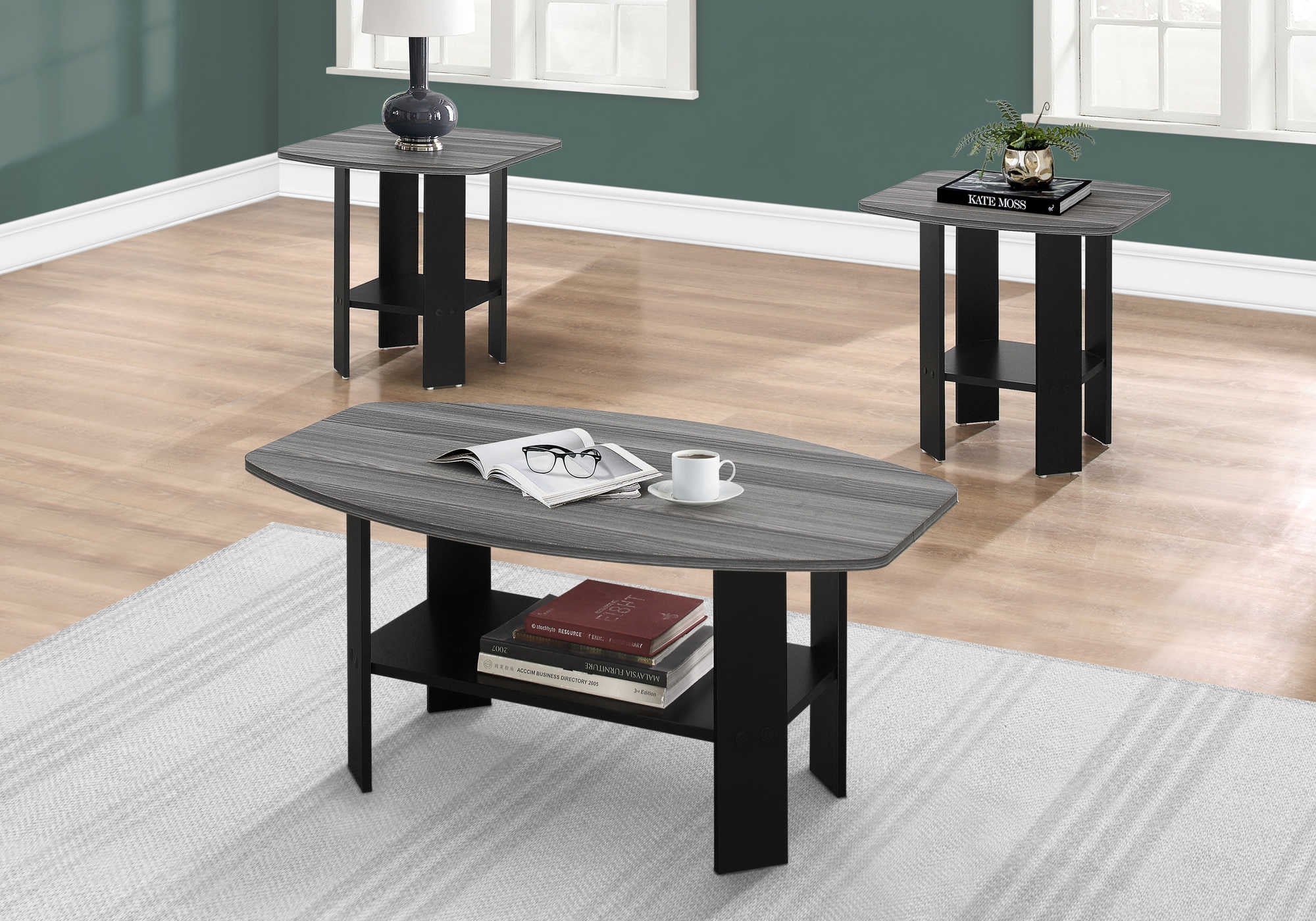 ENS DE TABLES - 3PCS / NOIR / DESSUS GRIS – I 7928P