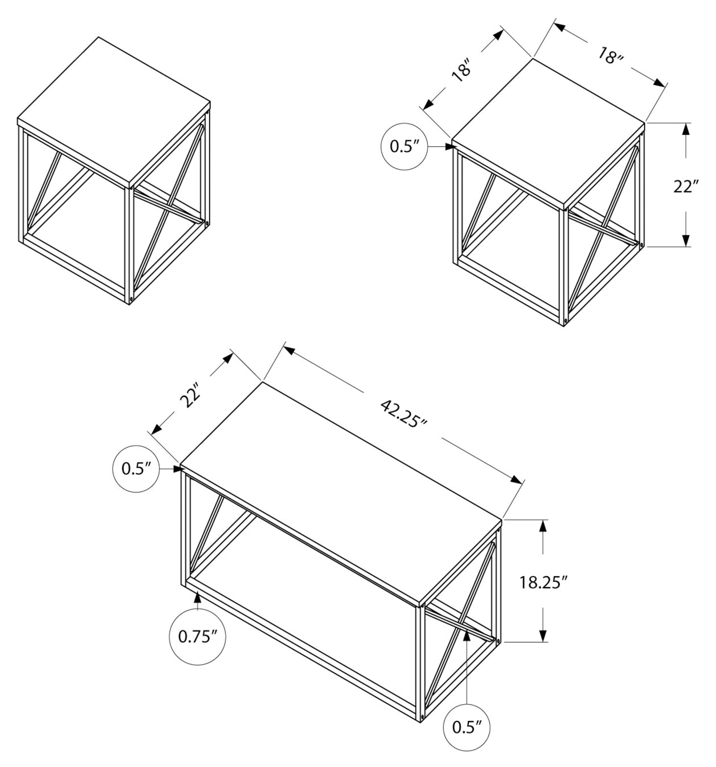 ENS DE TABLES - 3PCS / TAUPE FONCE / METAL NOIR – I 7950P