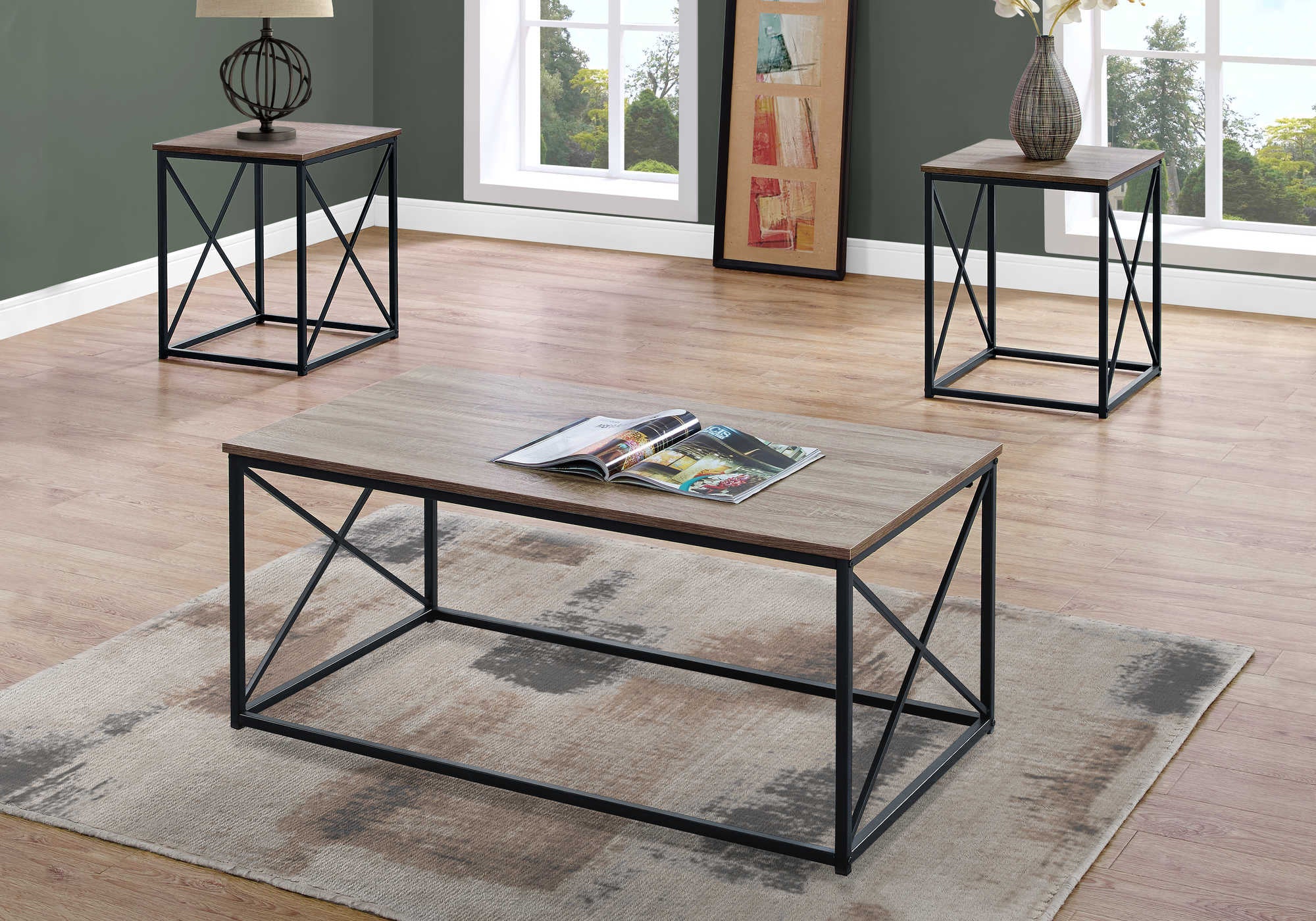 ENS DE TABLES - 3PCS / TAUPE FONCE / METAL NOIR – I 7950P