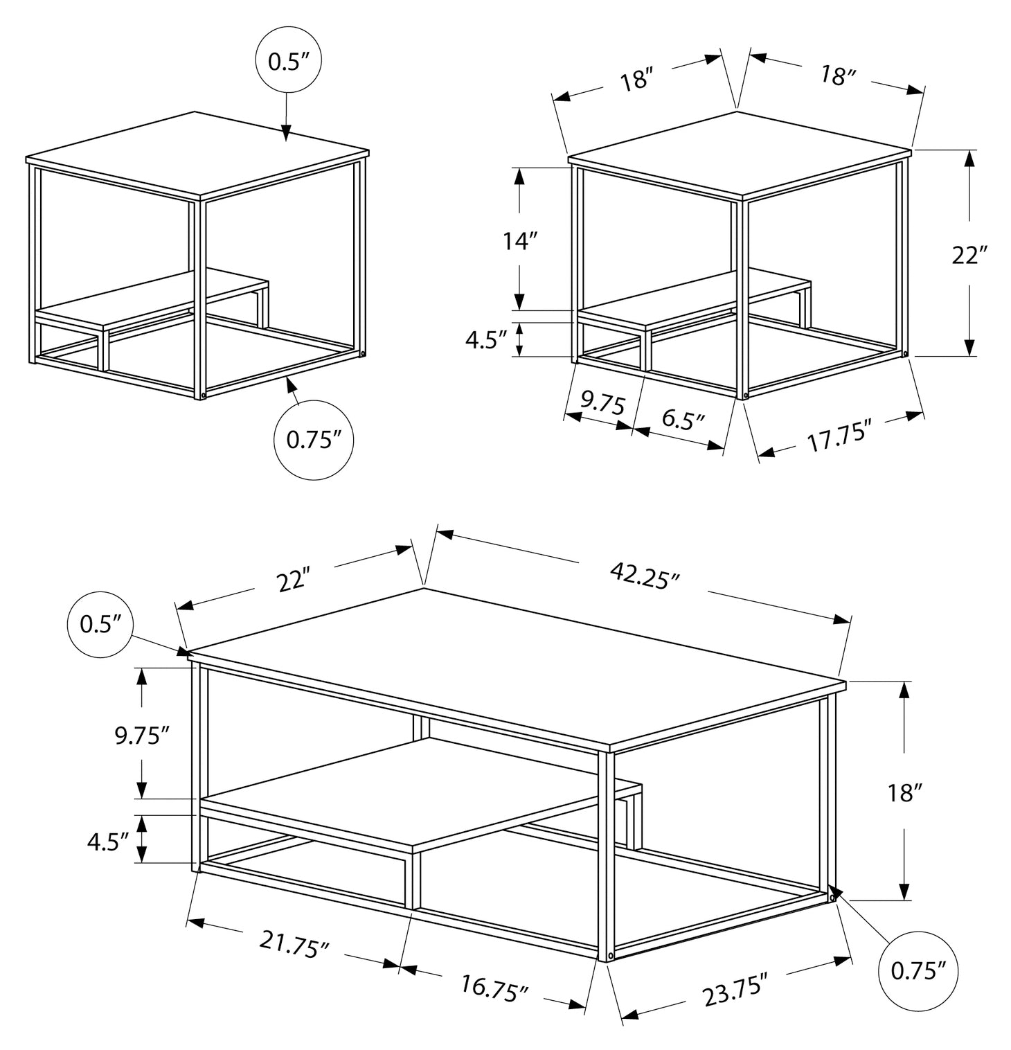 ENS DE TABLES - 3PCS / TAUPE FONCE / METAL NOIR – I 7960P
