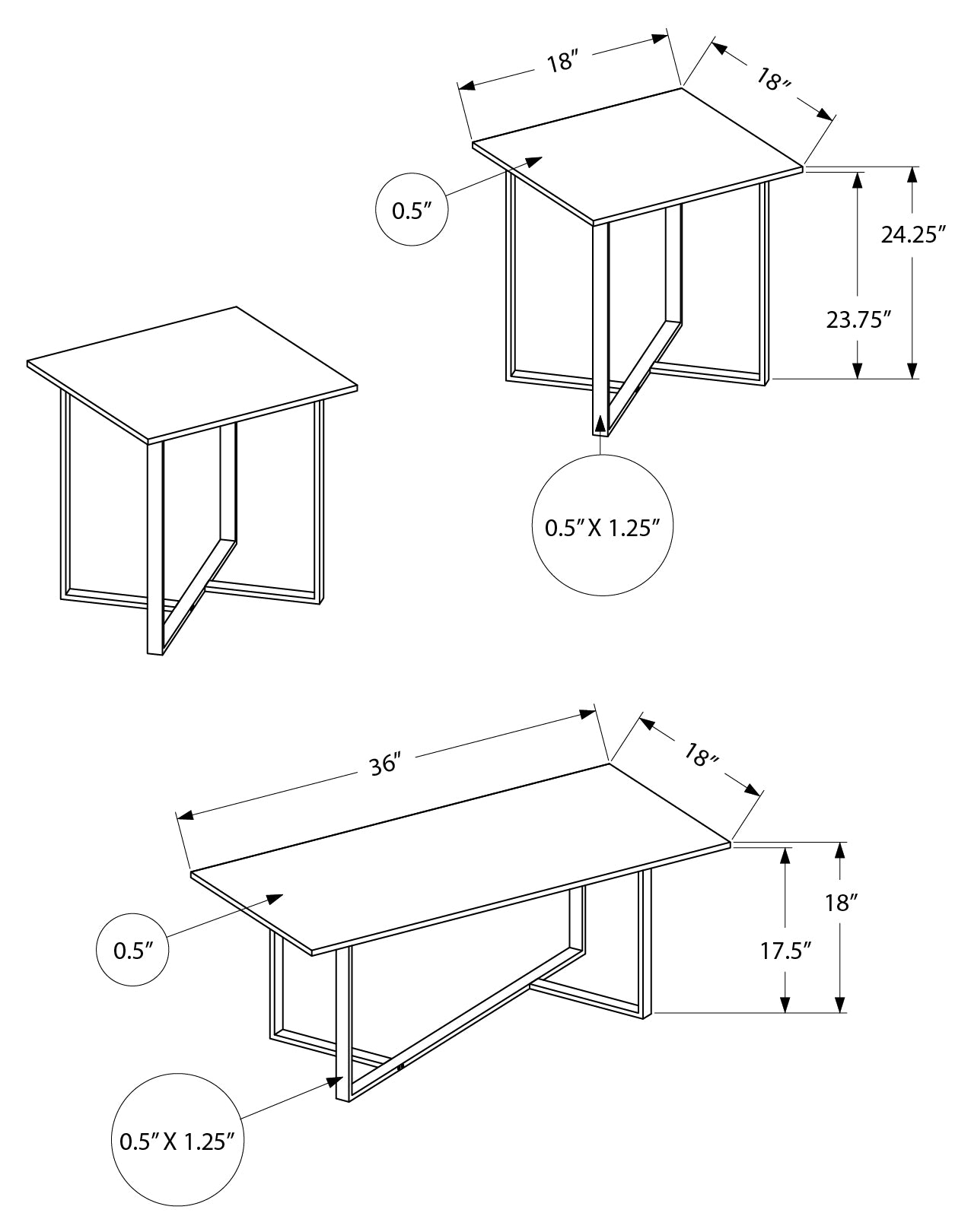 ENS DE TABLES - 3PCS / PIERRE CREME / METAL NOIR – I 7974P