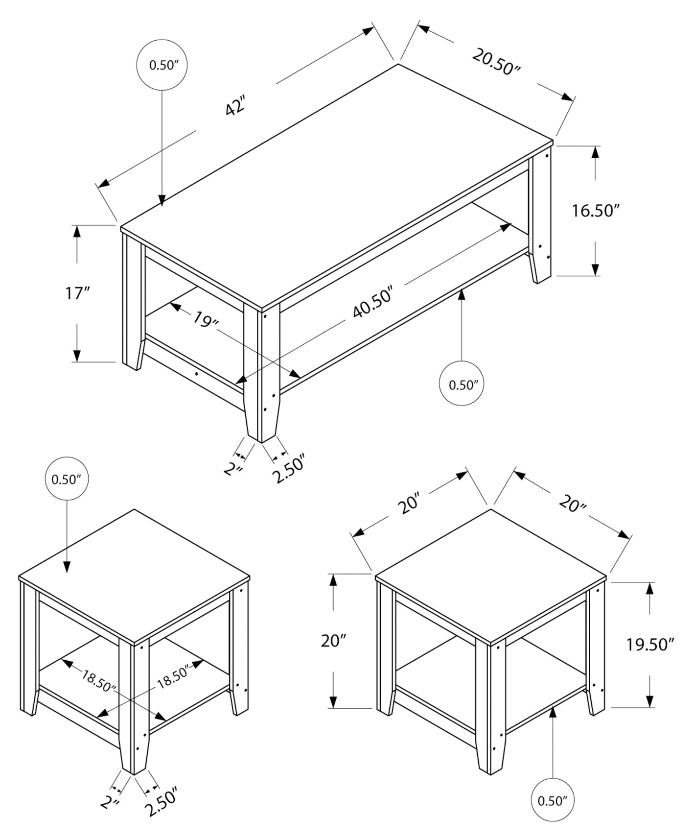 ENS DE TABLES - 3PCS / GRIS – I 7991P