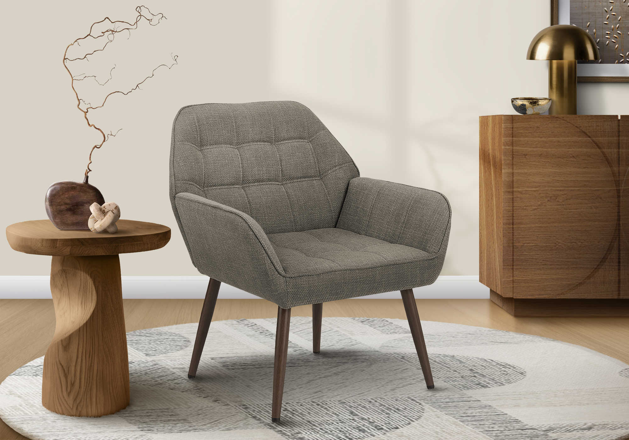 CHAISE D'APPOINT - 33"H / TISSU BRUN CLAIR – I 8000