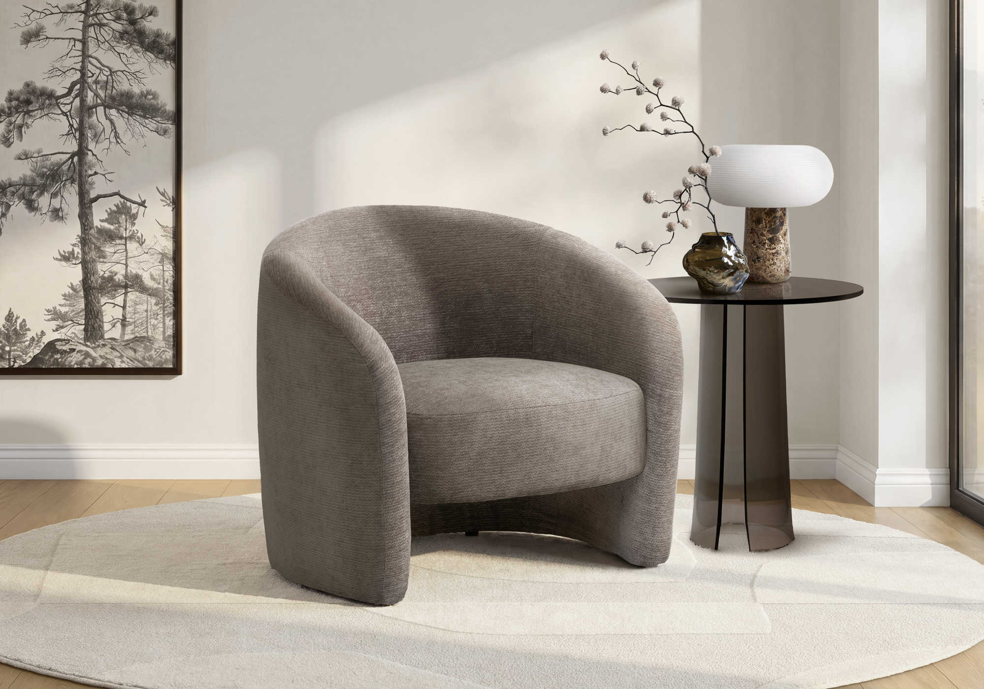 CHAISE D'APPOINT - 29"H / TISSU BRUN PALE – I 8025