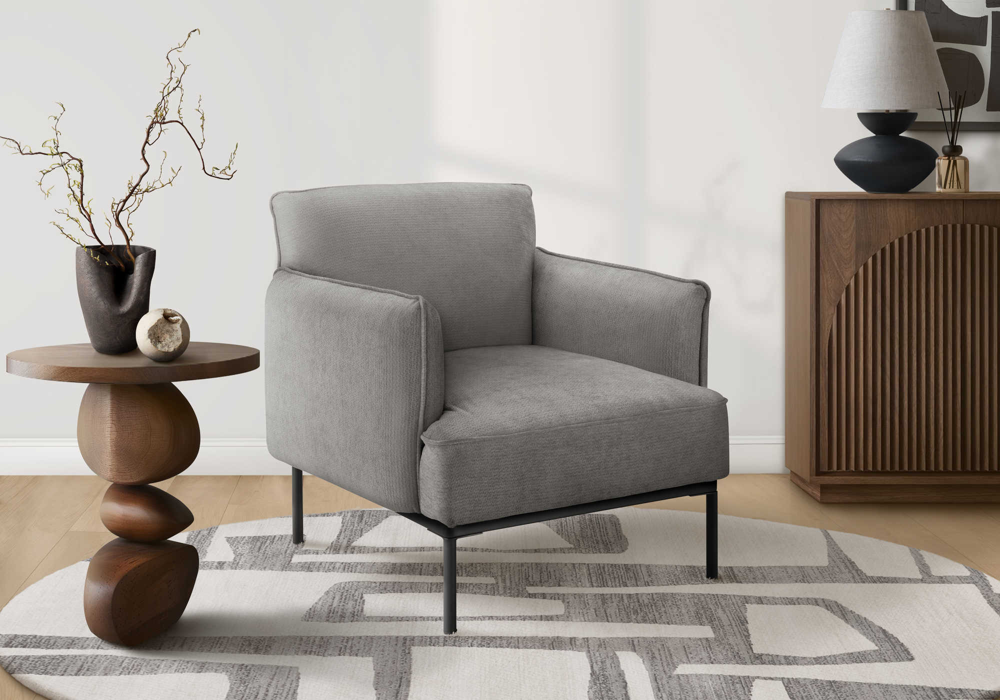 CHAISE D'APPOINT - 33"H / TISSU GRIS CLAIR – I 8083