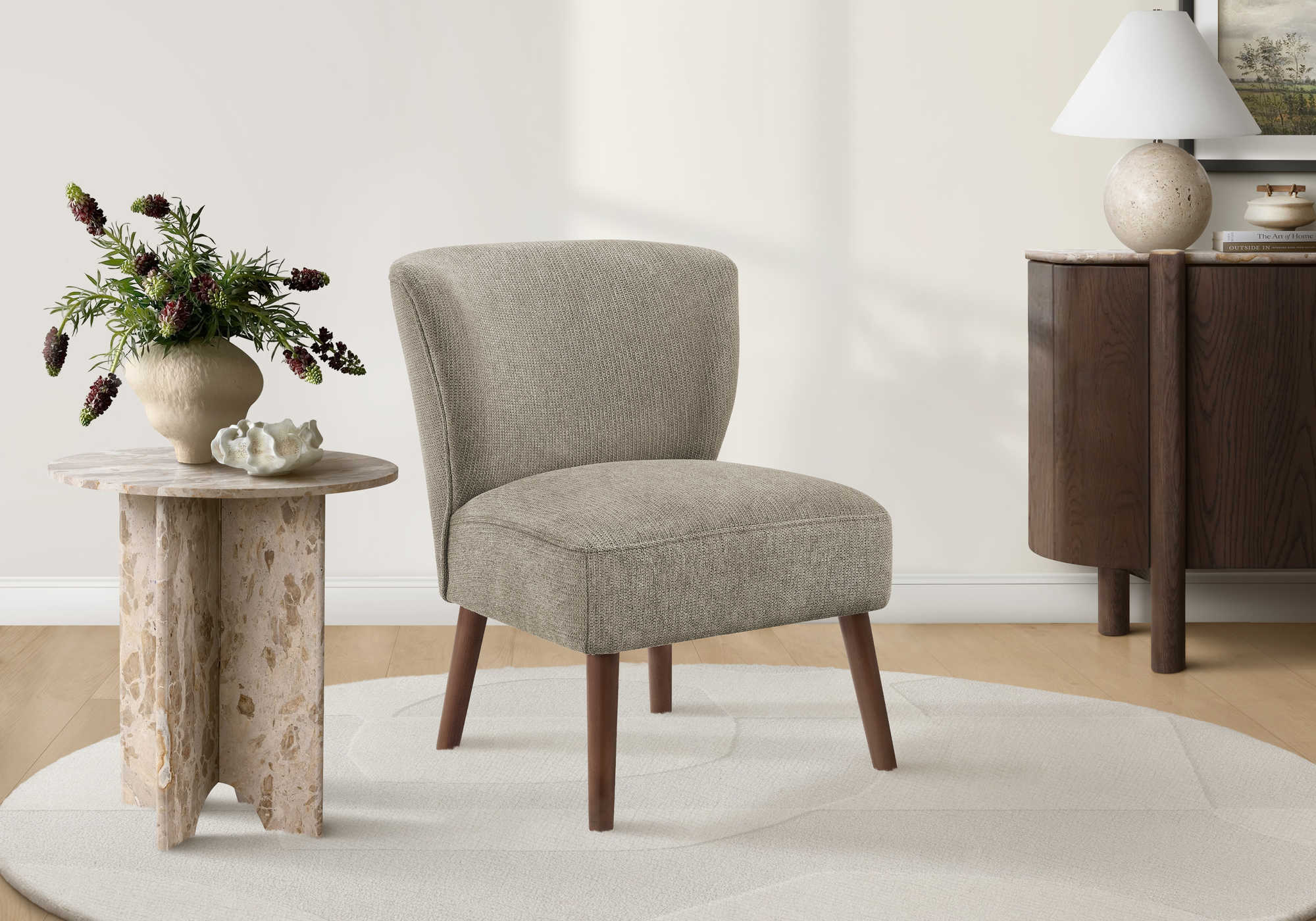 CHAISE D'APPOINT - 33"H / TISSU MARRON CLAIR – I 8086