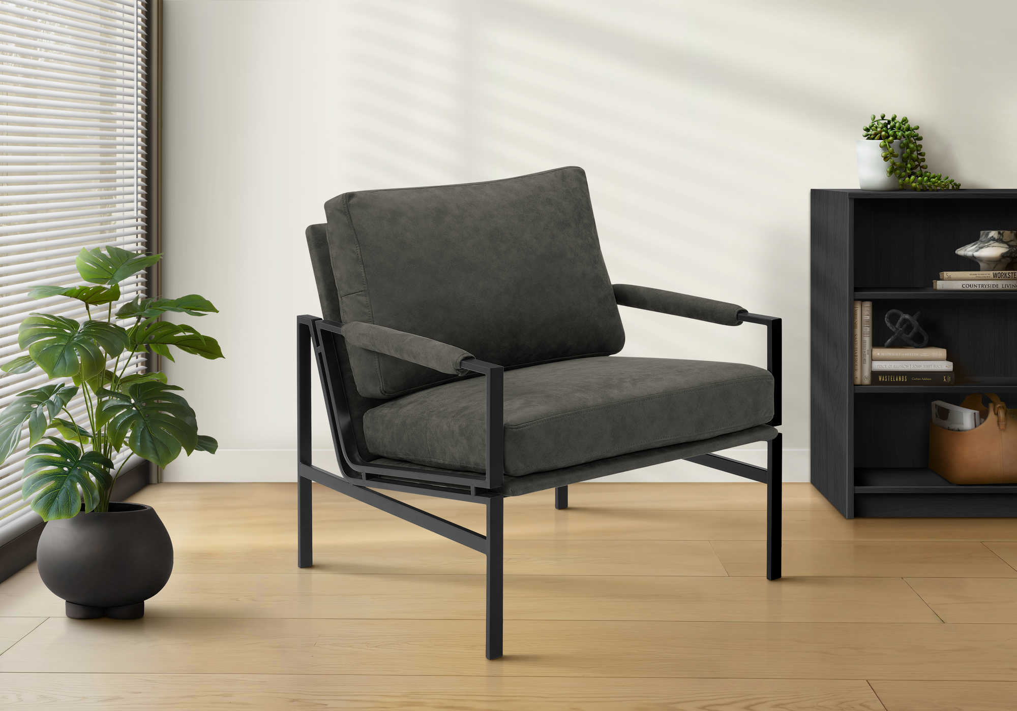 CHAISE D'APPOINT - 36"H / TISSU GRIS FONCE / METAL NOIR – I 8100