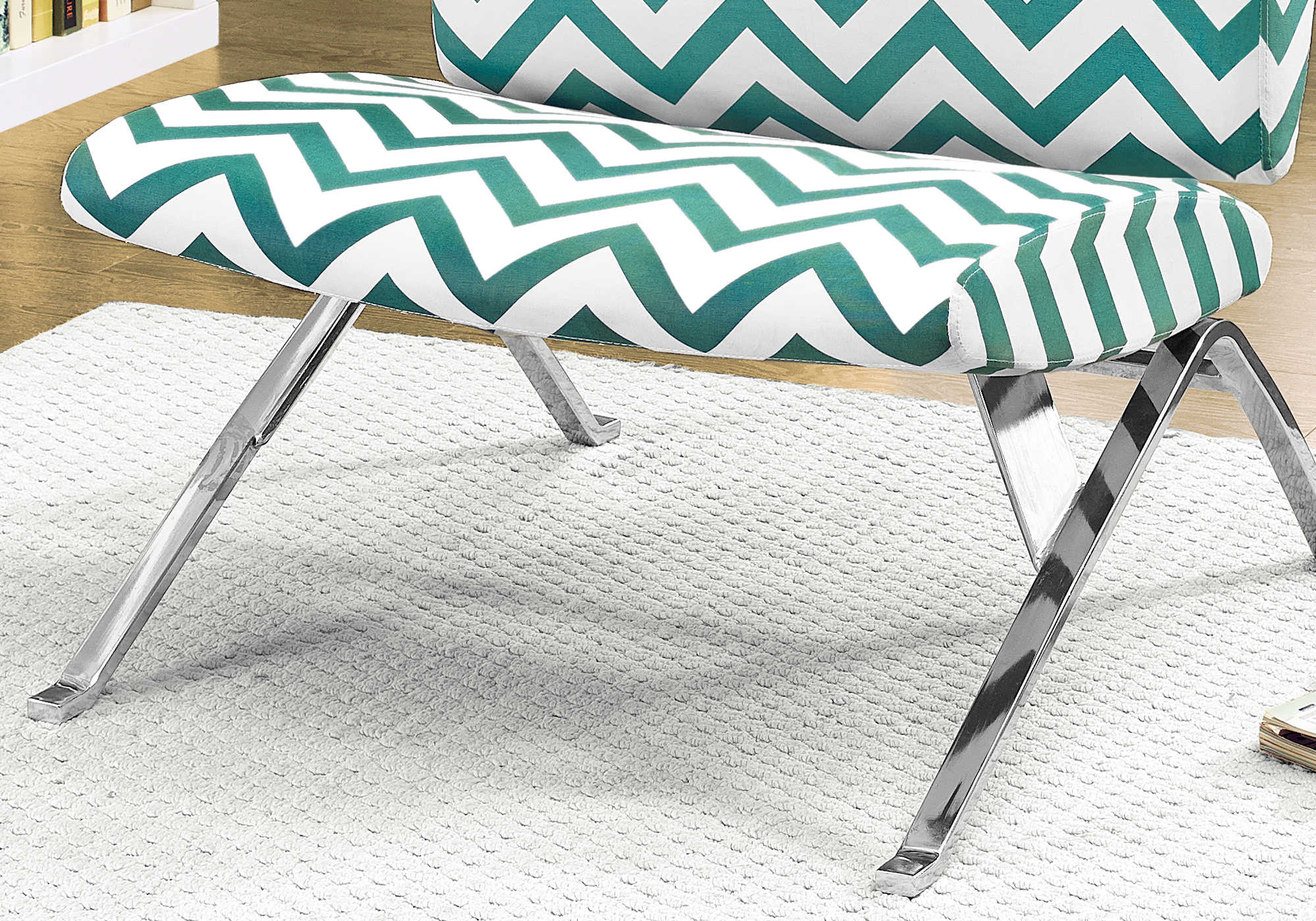 CHAISE D'APPOINT - TISSU " CHEVRON " SARCELLE / CHROME – I 8136
