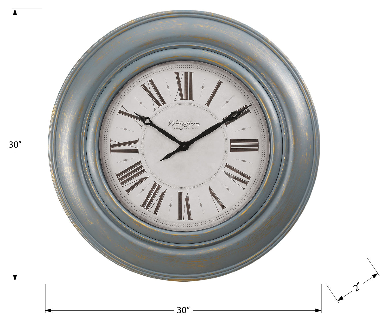 HORLOGE - 30" DIA. MURALE / BLEU ANTIQUE – I 9028