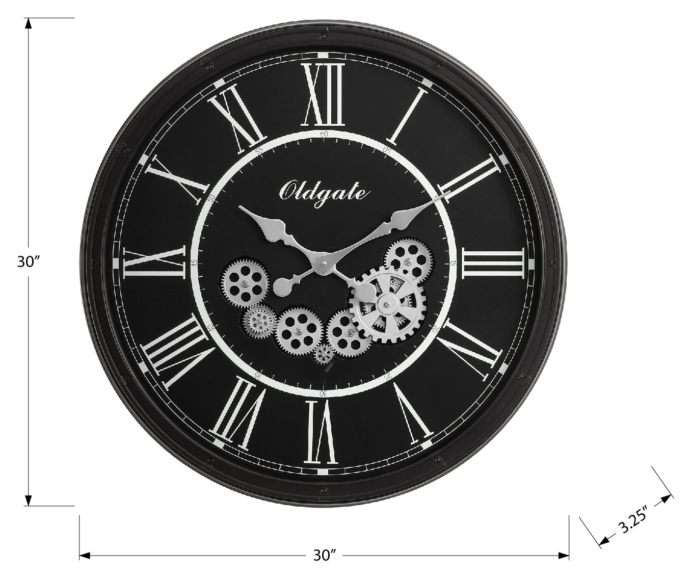 HORLOGE - 30" DIA. MURALE / MECANISME D'ENGRENAGE / NOIR – I 9032