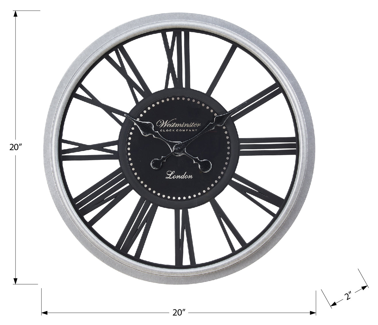 HORLOGE - 20" DIA. MURALE / NOIR / ARGENT – I 9056