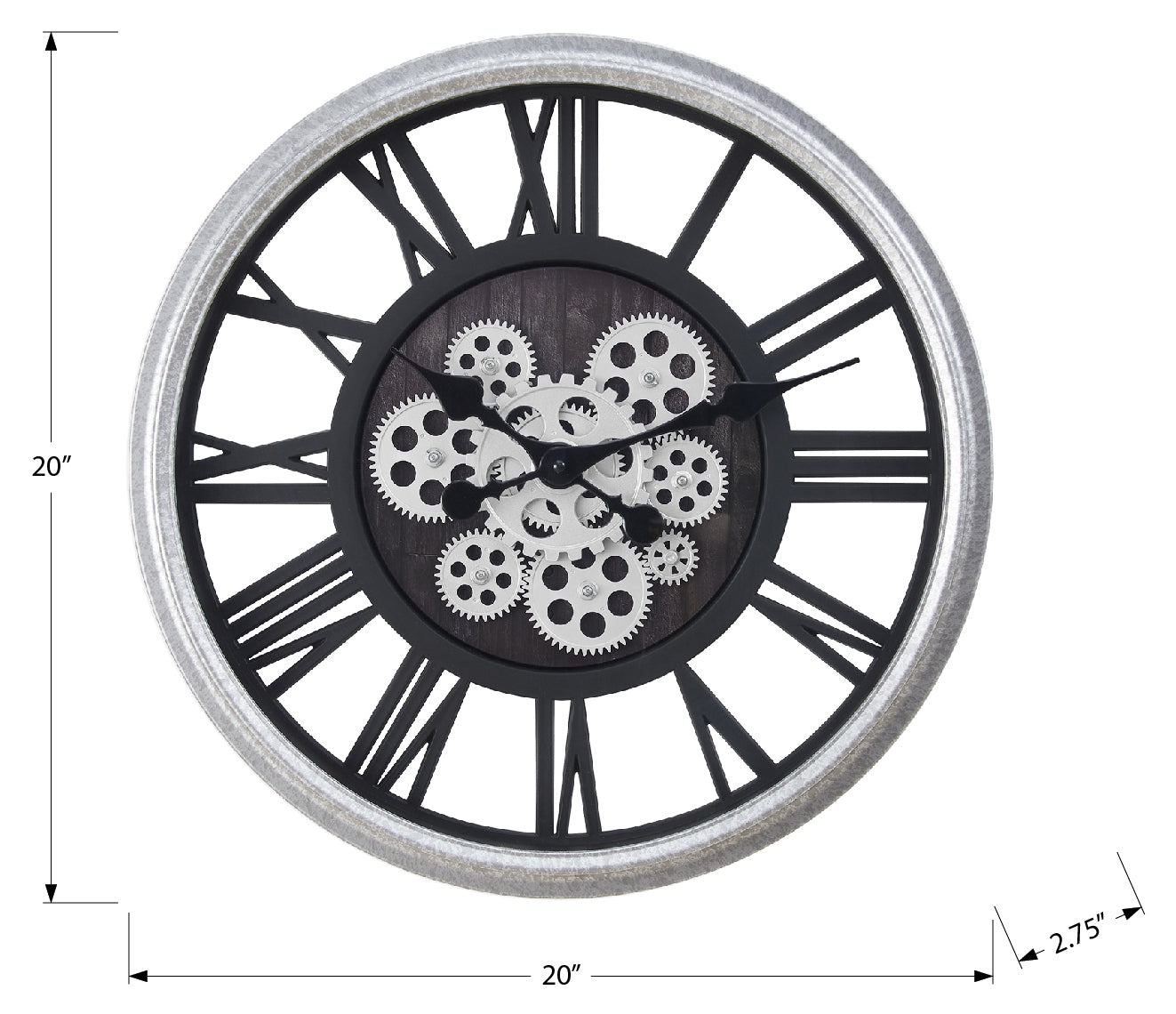HORLOGE - 20" DIA. MURALE / NOIR / ARGENT – I 9058