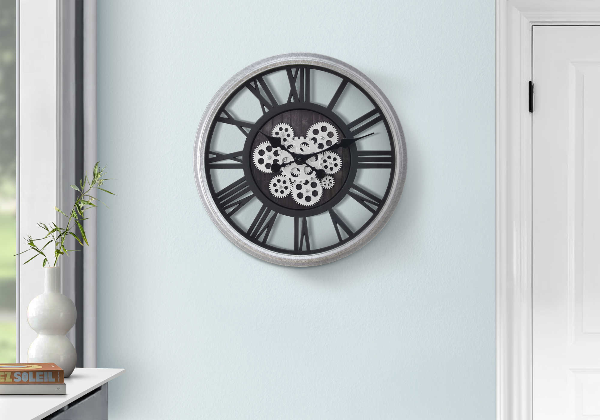 HORLOGE - 20" DIA. MURALE / NOIR / ARGENT – I 9058