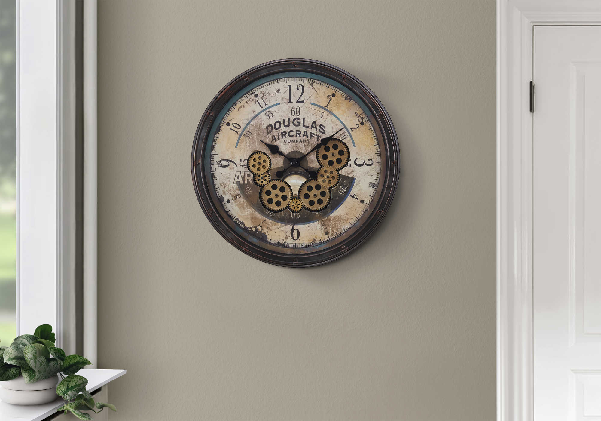HORLOGE - 20" DIA. MURALE / MECANISME D'ENGRENAGE / BRUN – I 9061