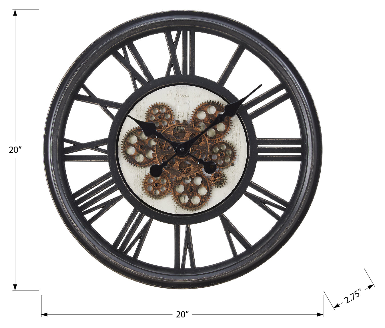 HORLOGE - 20" DIA. MURALE / MECANISME D'ENGRENAGE / NOIR – I 9064
