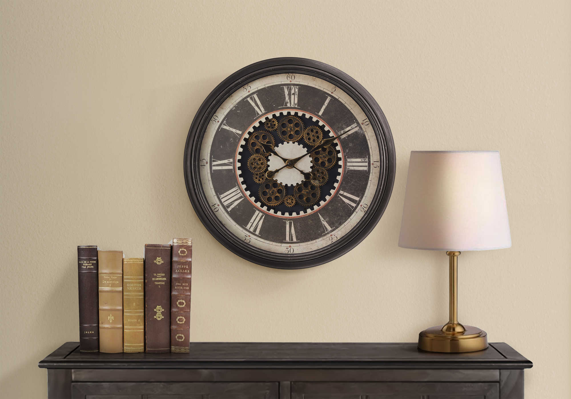 HORLOGE - 23" DIA. MURALE / MECANISME D'ENGRENAGE / BRUN – I 9070