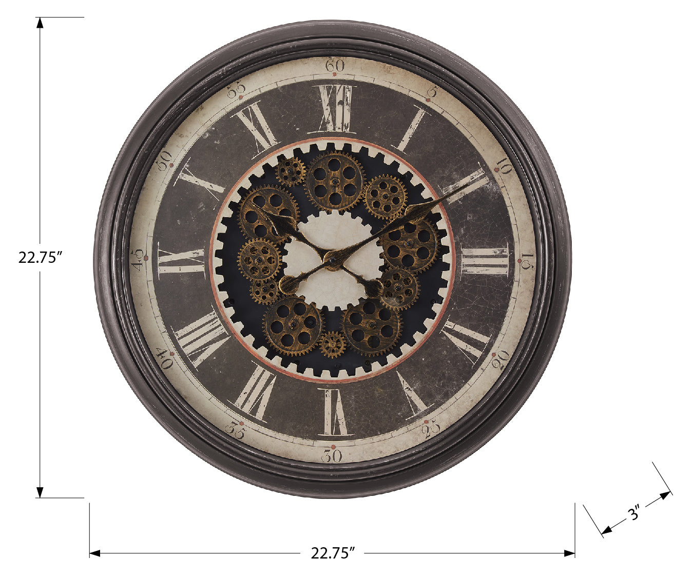 HORLOGE - 23" DIA. MURALE / MECANISME D'ENGRENAGE / BRUN – I 9070