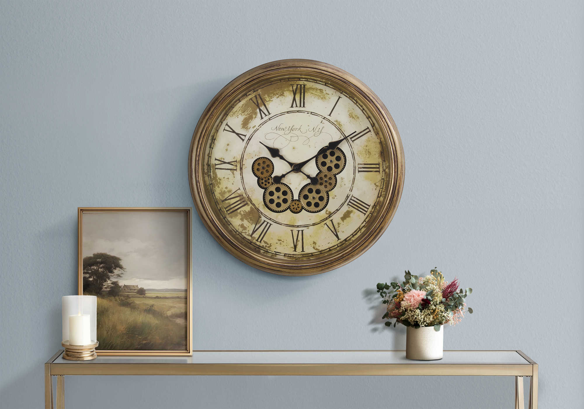 HORLOGE - 23" DIA. MURALE / MECANISME D'ENGRENAGE / BRUN – I 9071
