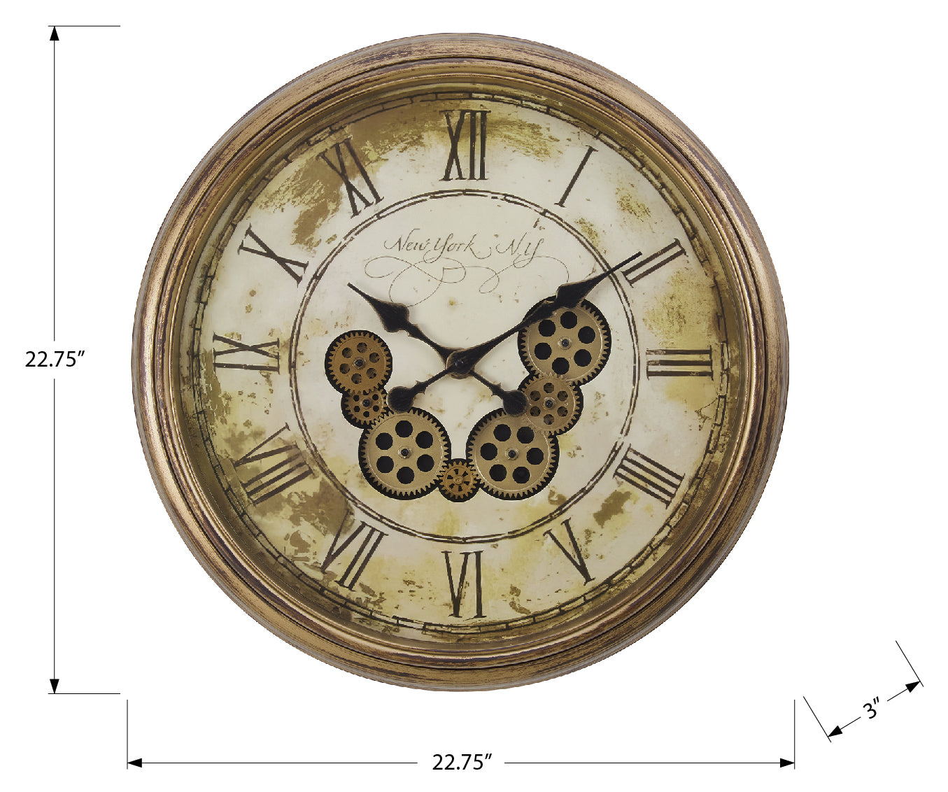HORLOGE - 23" DIA. MURALE / MECANISME D'ENGRENAGE / BRUN – I 9071