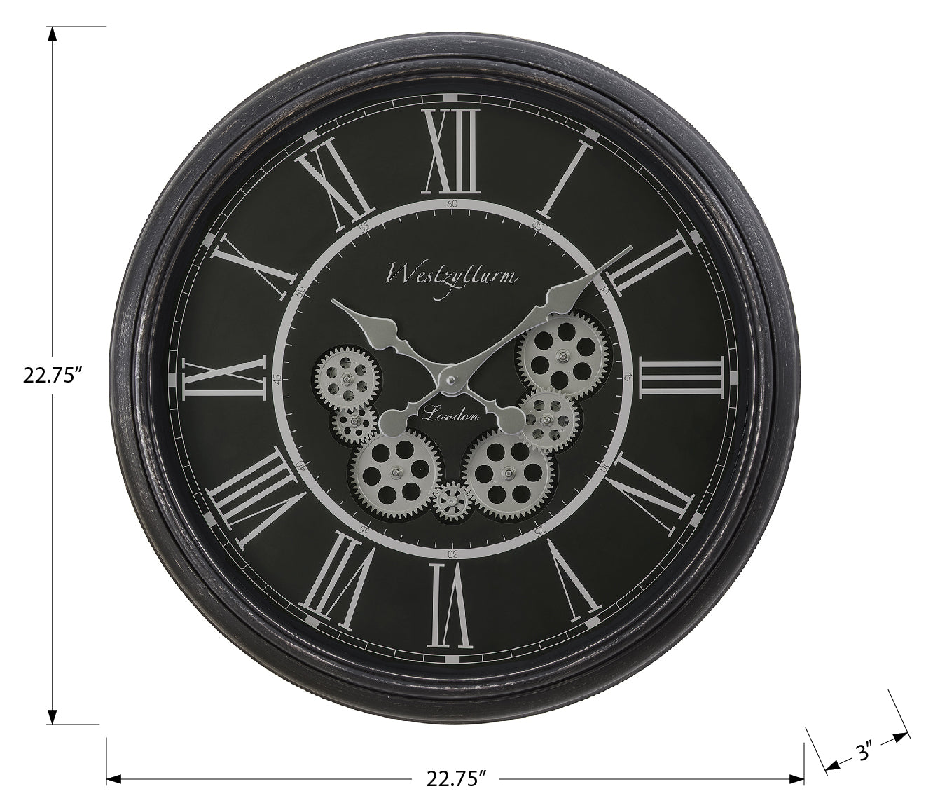 HORLOGE - 23" DIA. MURALE / MECANISME D'ENGRENAGE / NOIR – I 9072