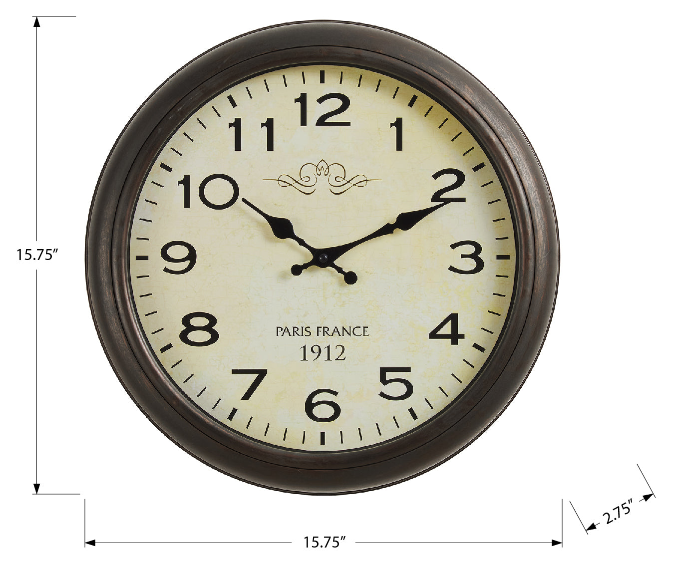 HORLOGE - 16" DIA. MURALE / BRUN ANTIQUE – I 9080