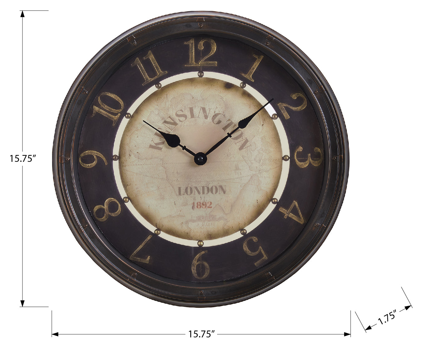 HORLOGE - 16" DIA. MURALE / BRUN ANTIQUE – I 9082