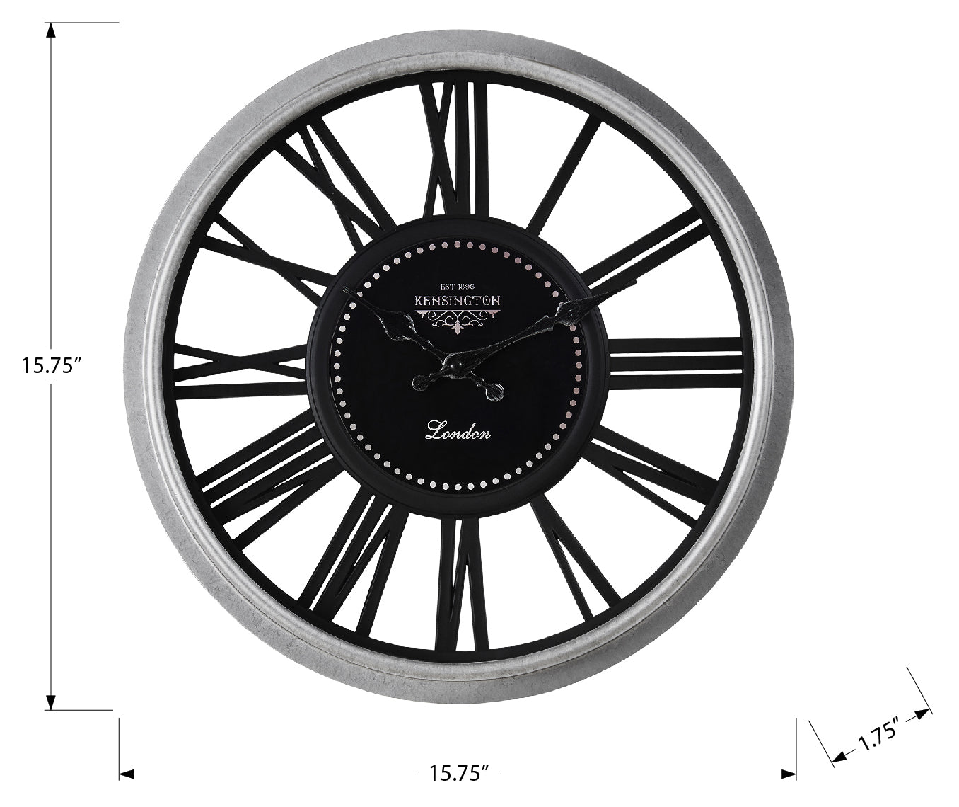 HORLOGE - 16" DIA. MURALE / NOIR / ARGENT – I 9086