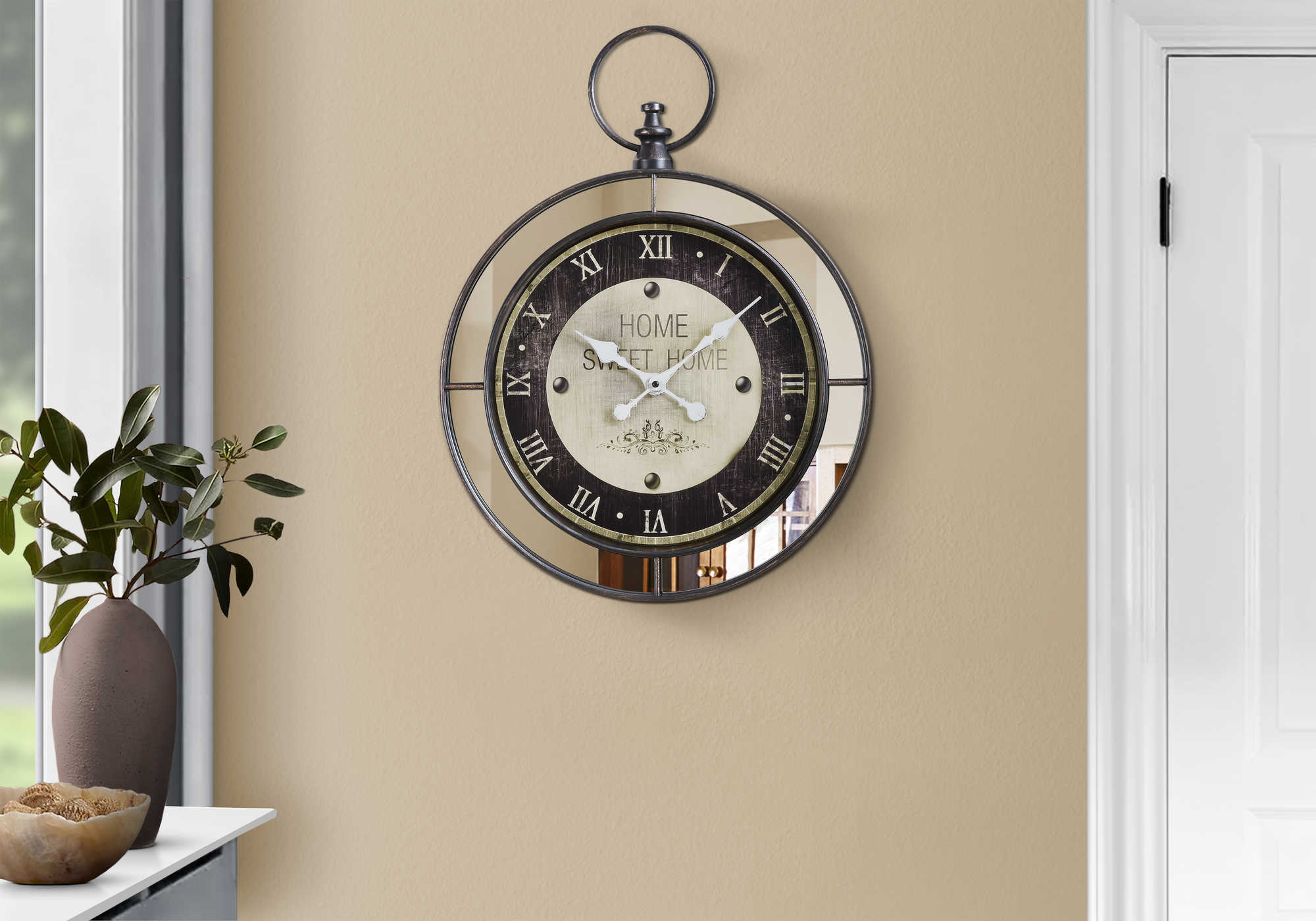 HORLOGE - 18" DIA. MURALE / MIROIR / BRUN – I 9091