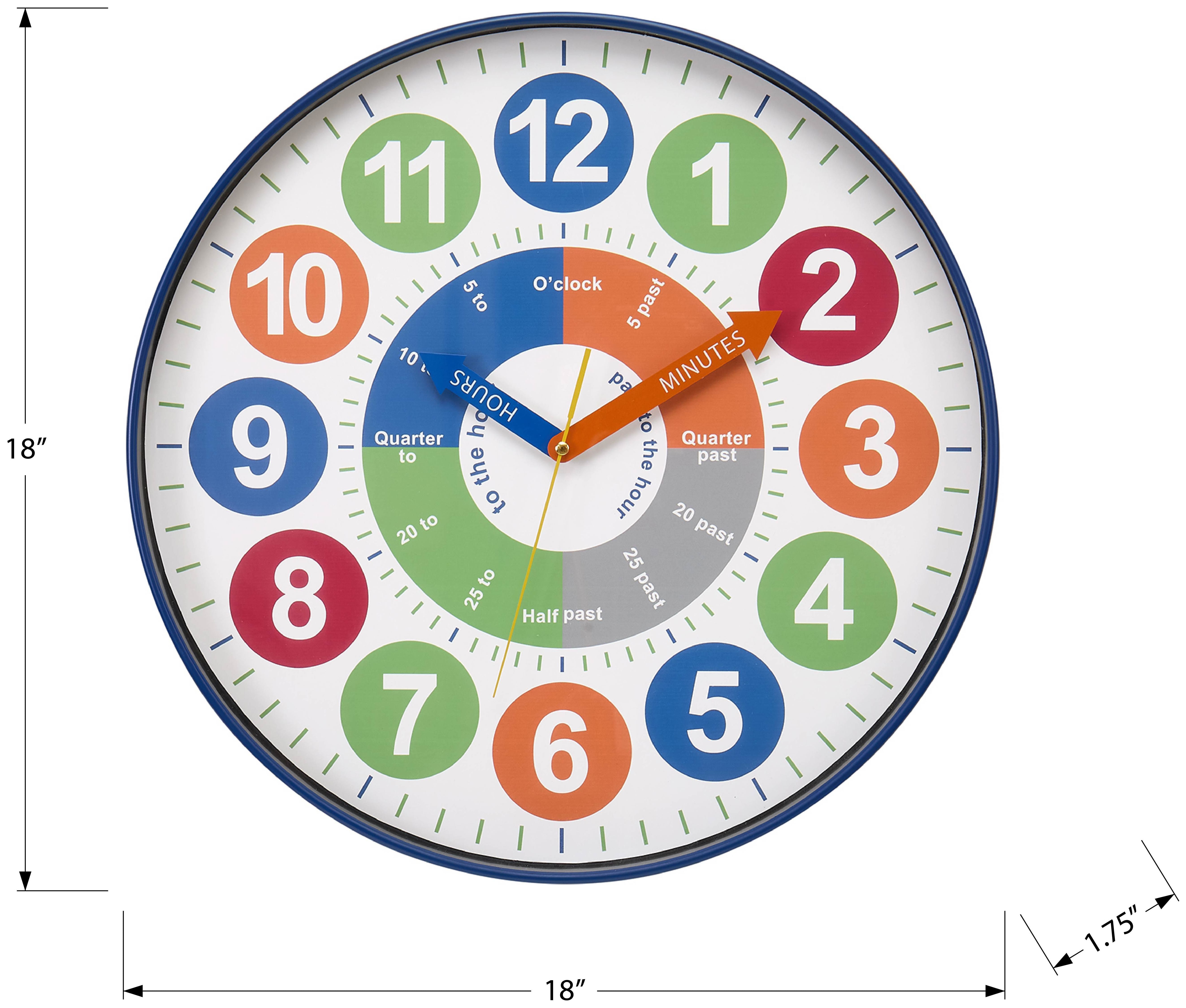 HORLOGE - 18" DIA. MURALE / COULEUR MULTI POUR LES ENFANTS – I 9101