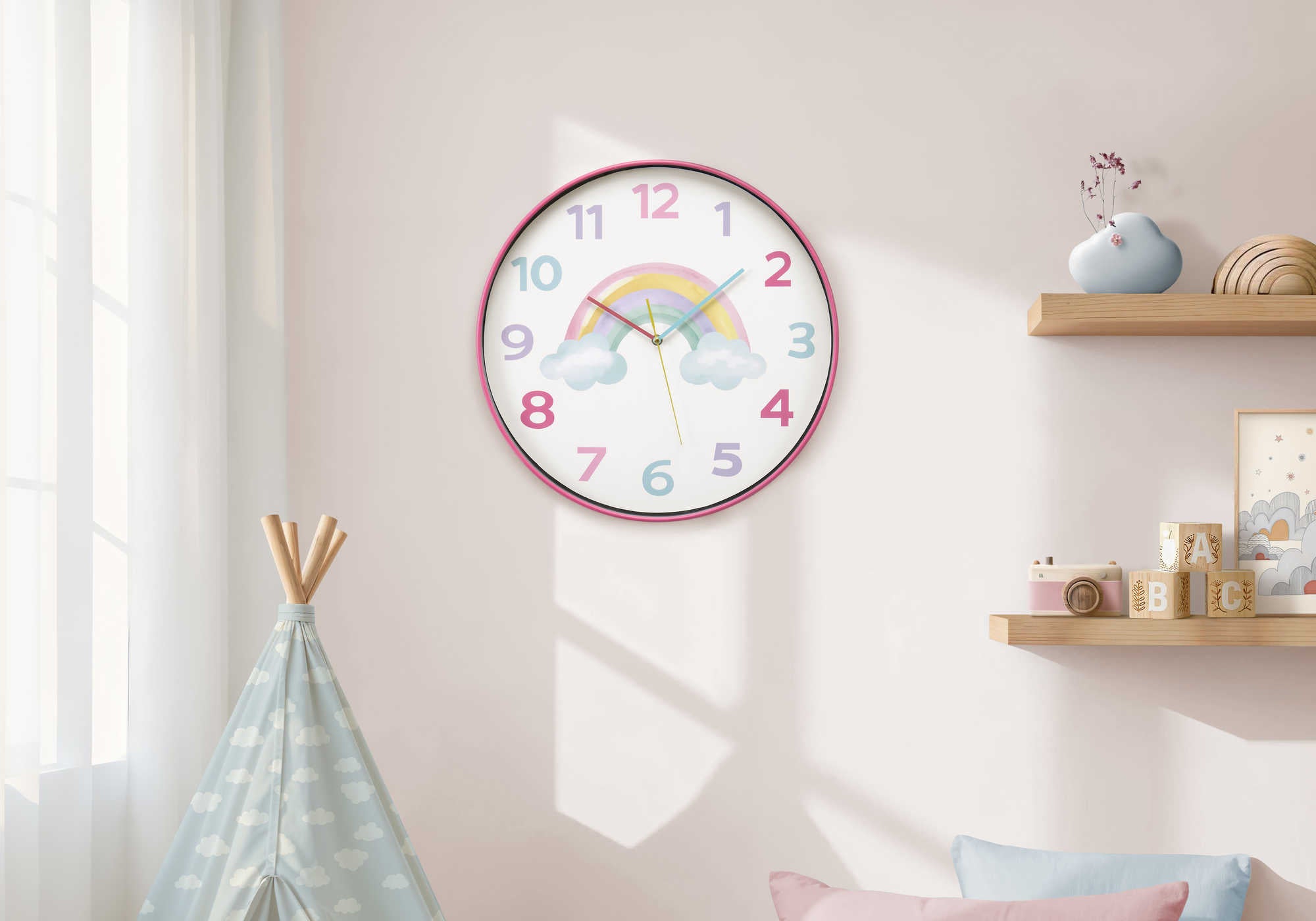 HORLOGE - 18" DIA. MURALE / COULEUR MULTI POUR LES ENFANTS – I 9103