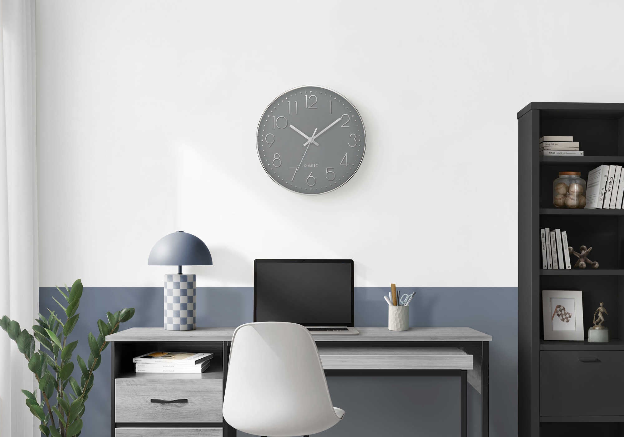 HORLOGE - 12" DIA. MURALE / FINI GRIS – I 9107