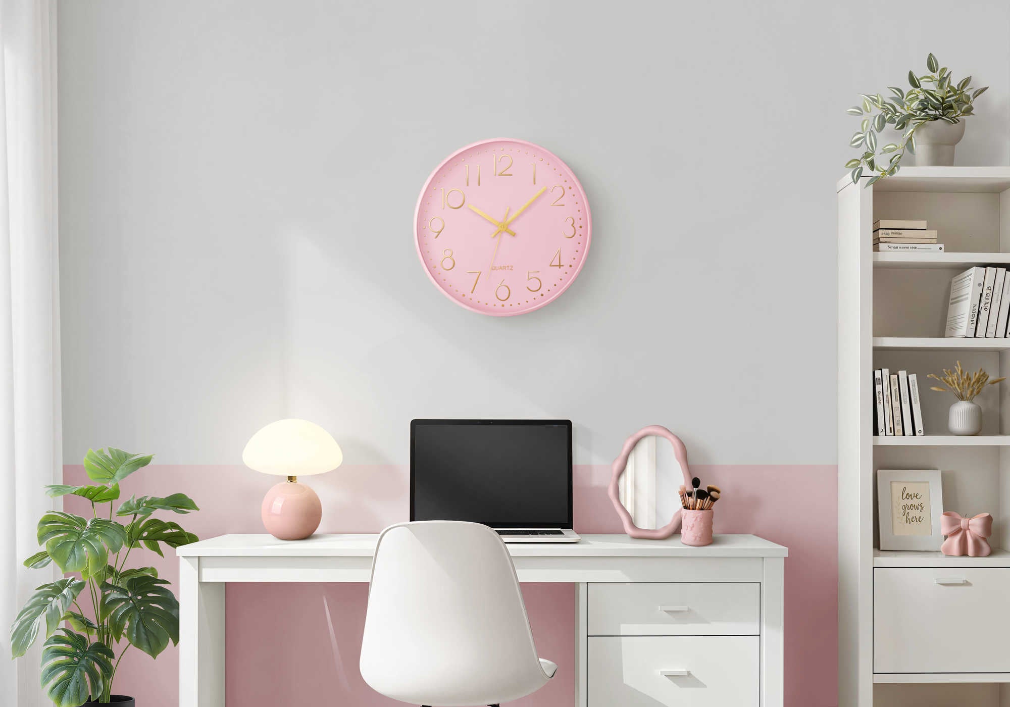 HORLOGE - 12" DIA. MURALE / FINI ROSE – I 9108