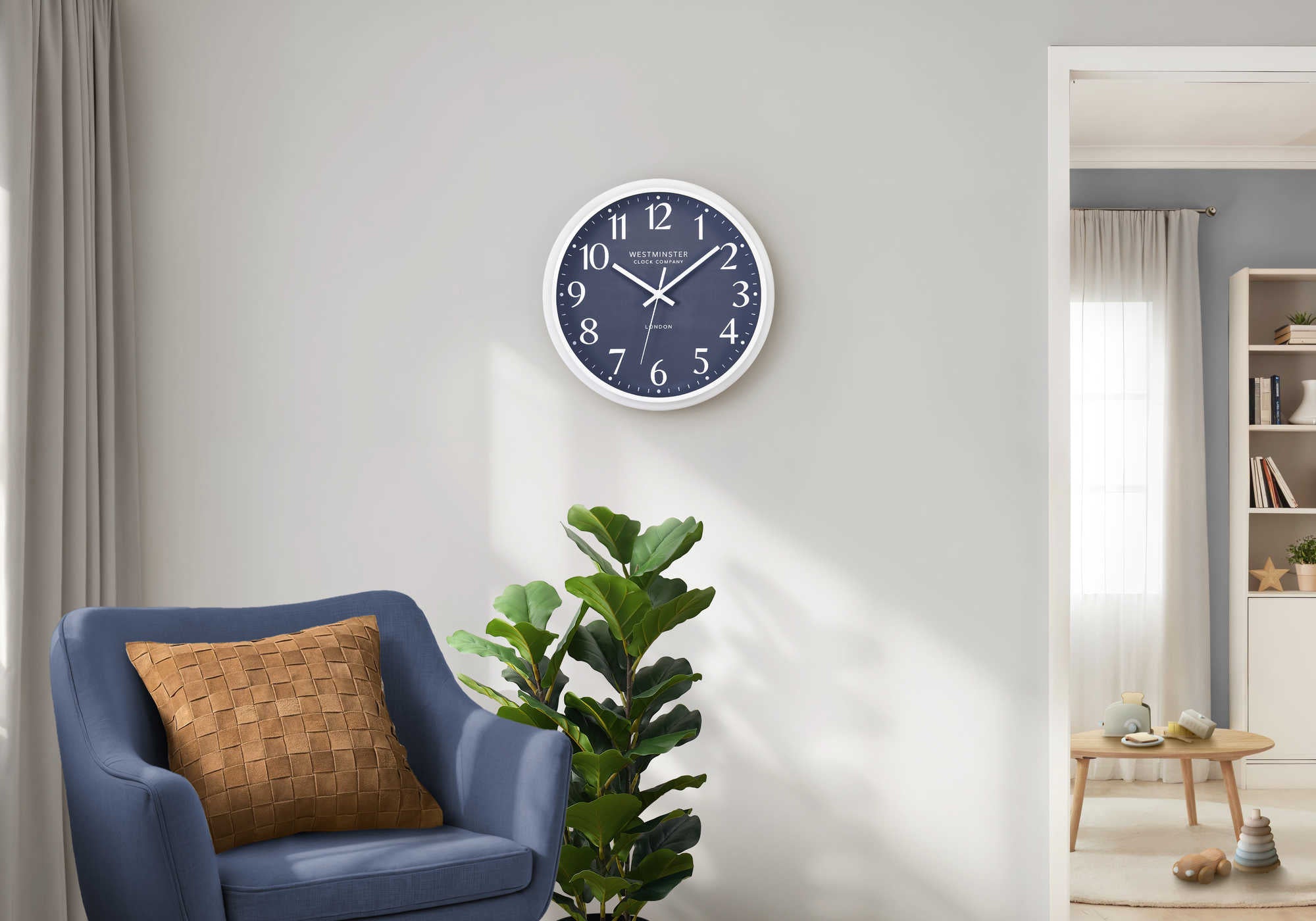HORLOGE - 12" DIA. MURALE / FINI BLEU – I 9116