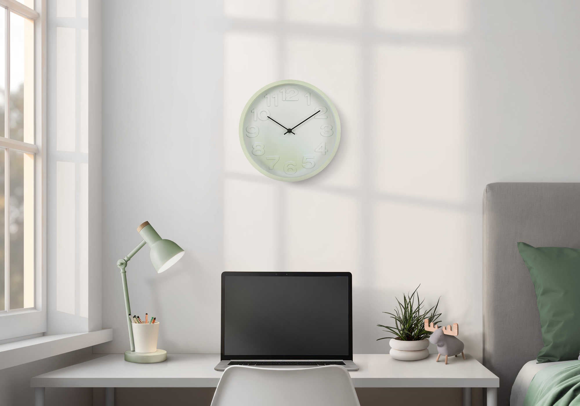 HORLOGE - 12" DIA. MURALE / FINI VERT – I 9117
