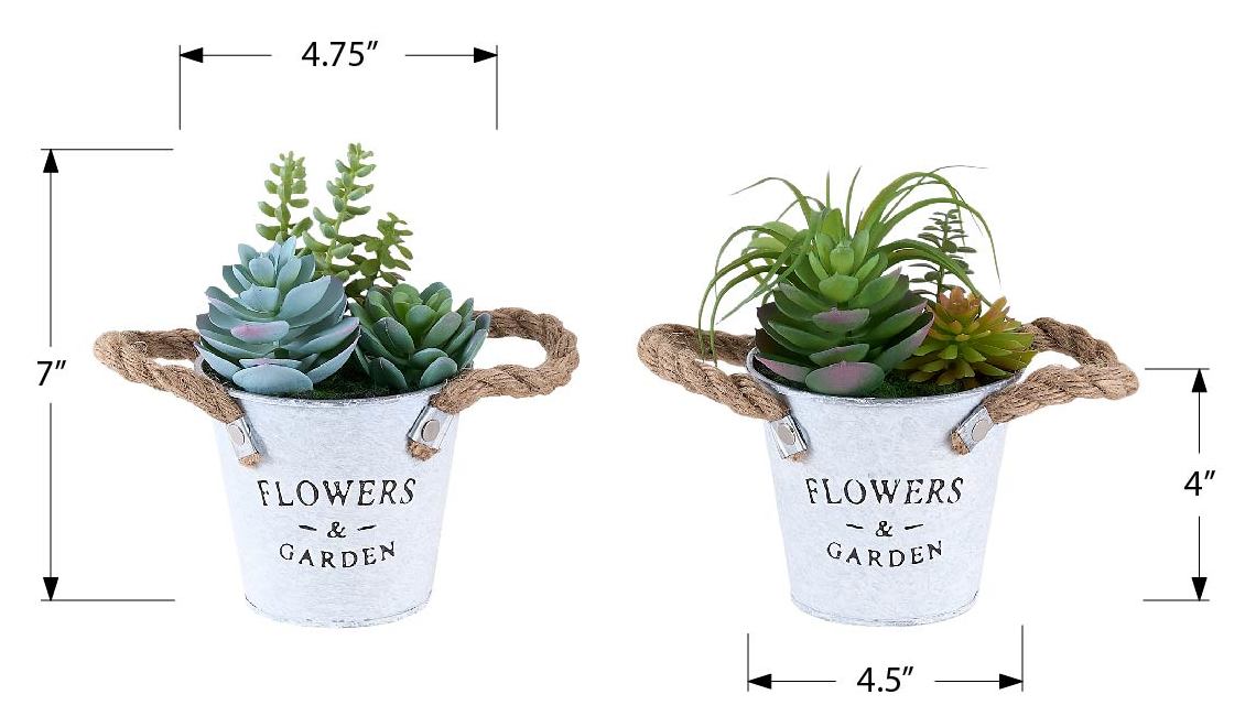 PLANTE ARTIFICIELLE - 2MCX / 7"H SUCCULENT POT 5" METAL – I 9361