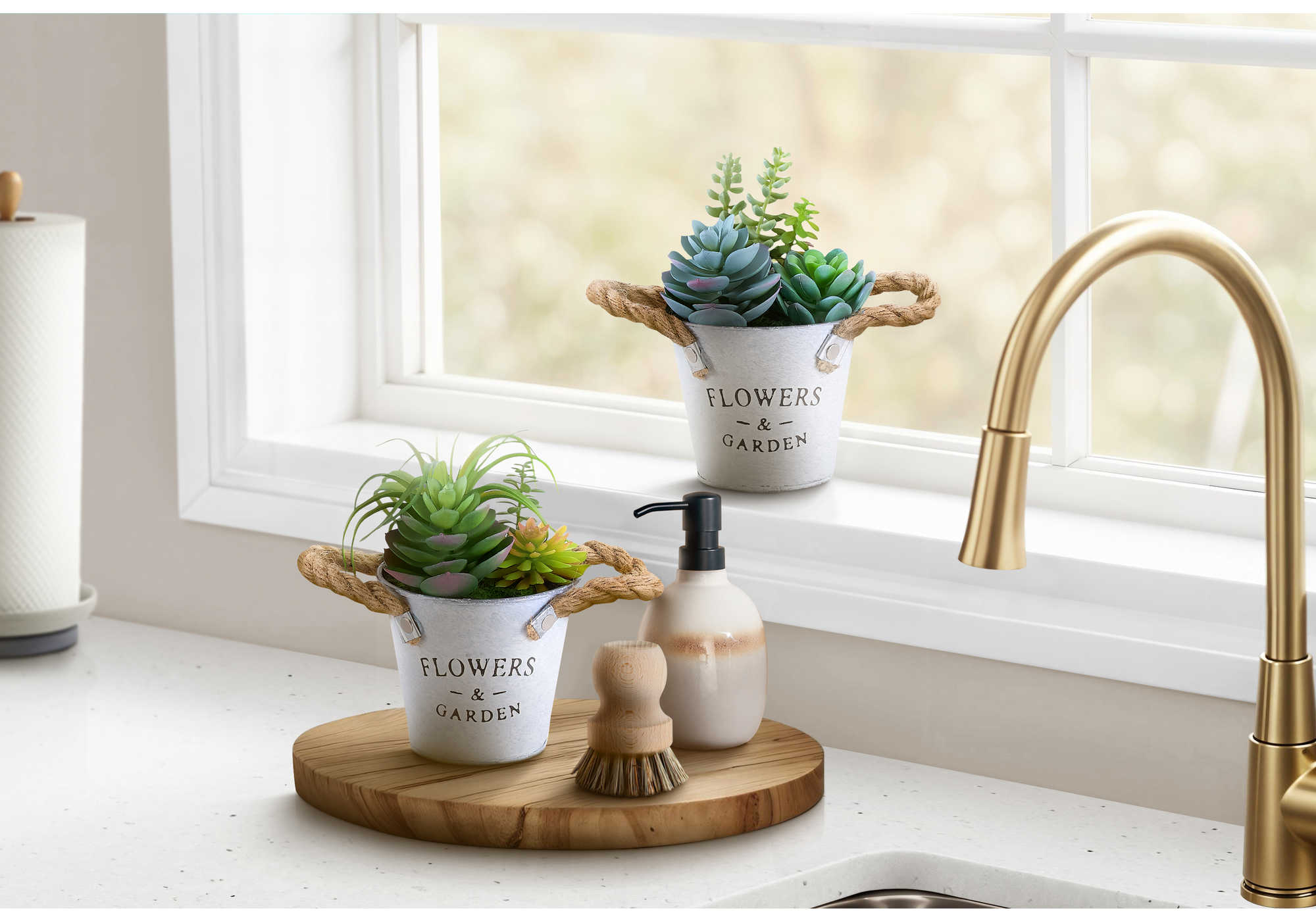 PLANTE ARTIFICIELLE - 2MCX / 7"H SUCCULENT POT 5" METAL – I 9361