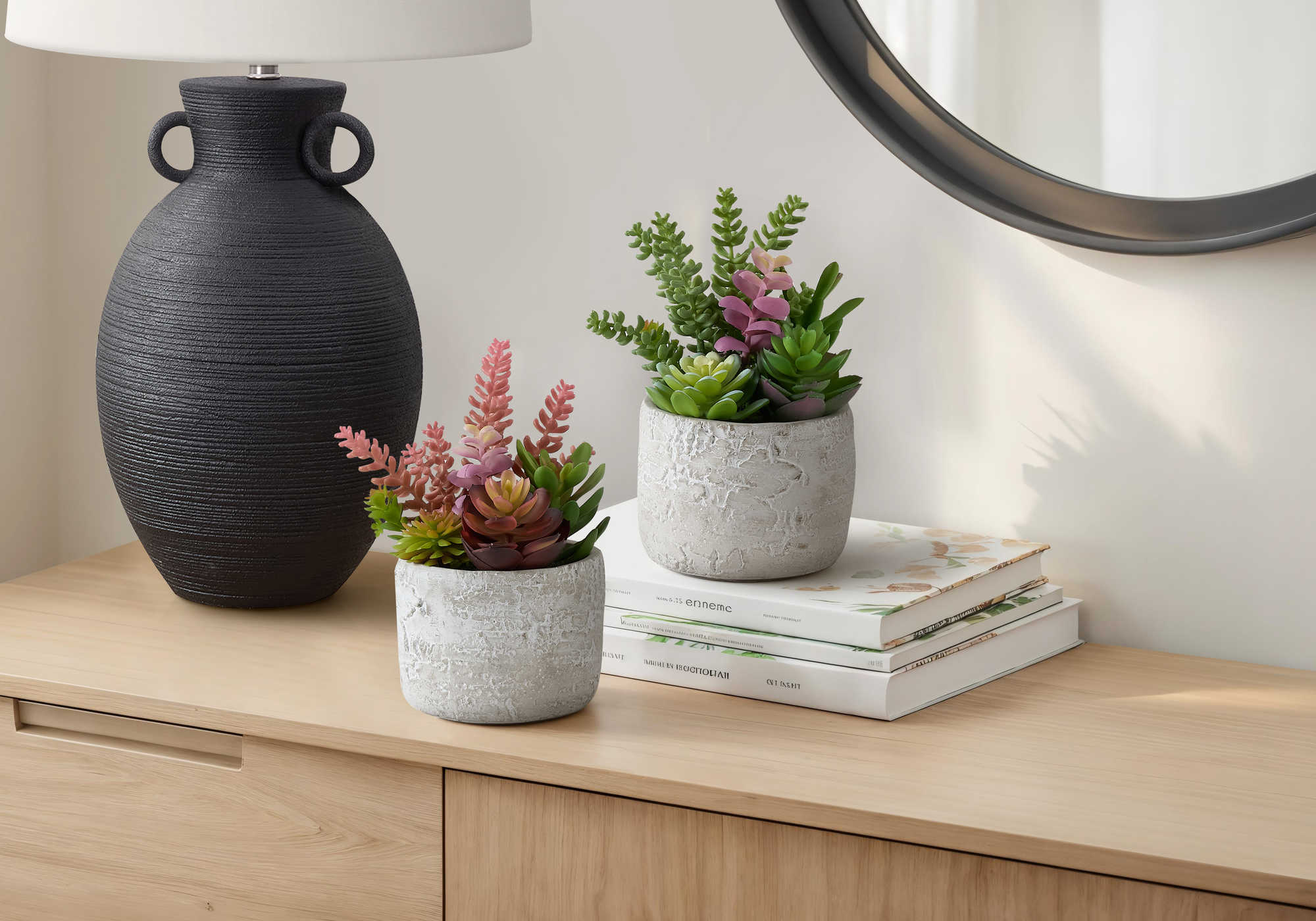 PLANTE ARTIFICIELLE - 2MCX / 9"H SUCCULENT POT CIMENT 5" – I 9366