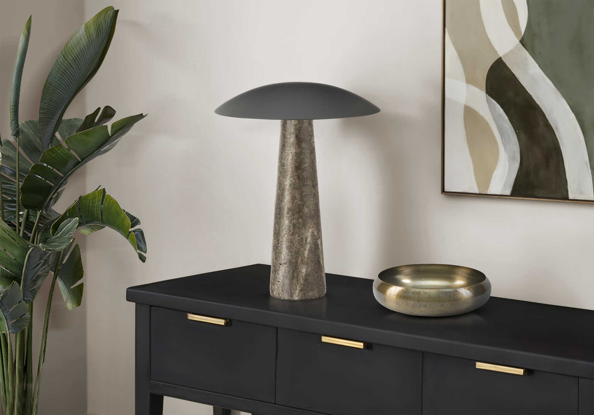 LUMINAIRE - 15"H LAMPE DE TABLE GRIS RESINE / NOIR / LED – I 9400