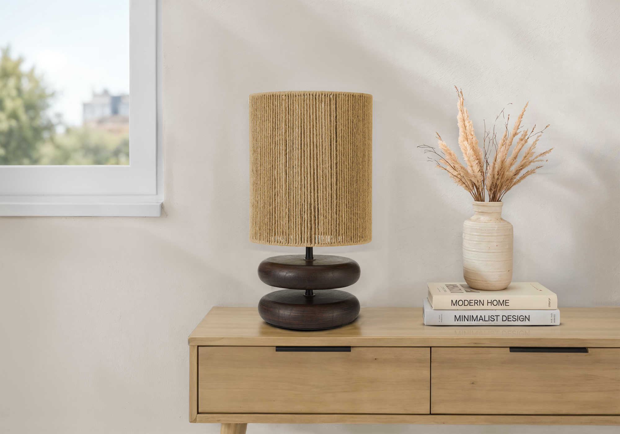 LUMINAIRE - 19"H LAMPE DE TABLE BRUN RESINE / BEIGE – I 9411