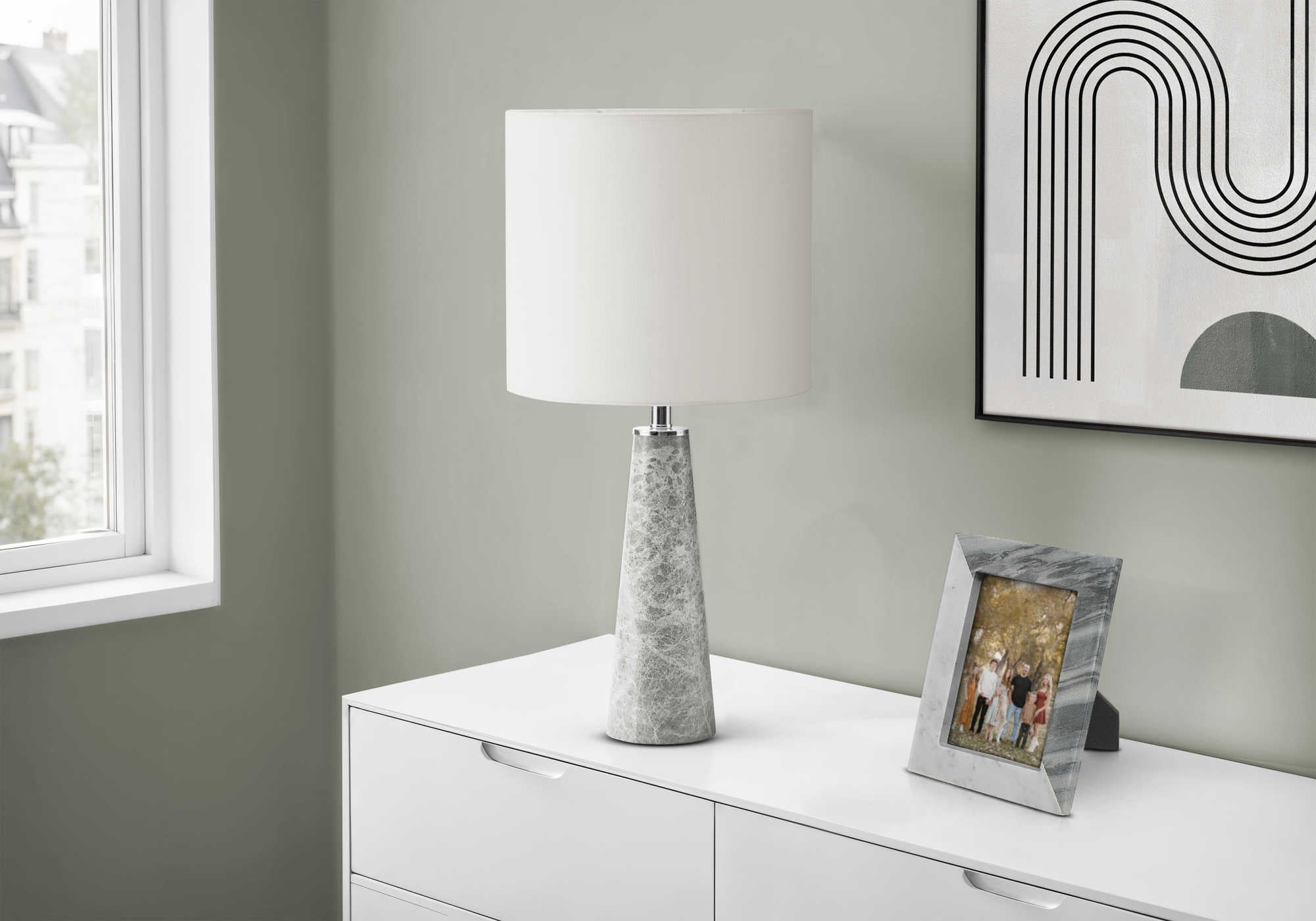 LUMINAIRE - 22"H LAMPE DE TABLE GRIS MARBRE / BLANC – I 9414
