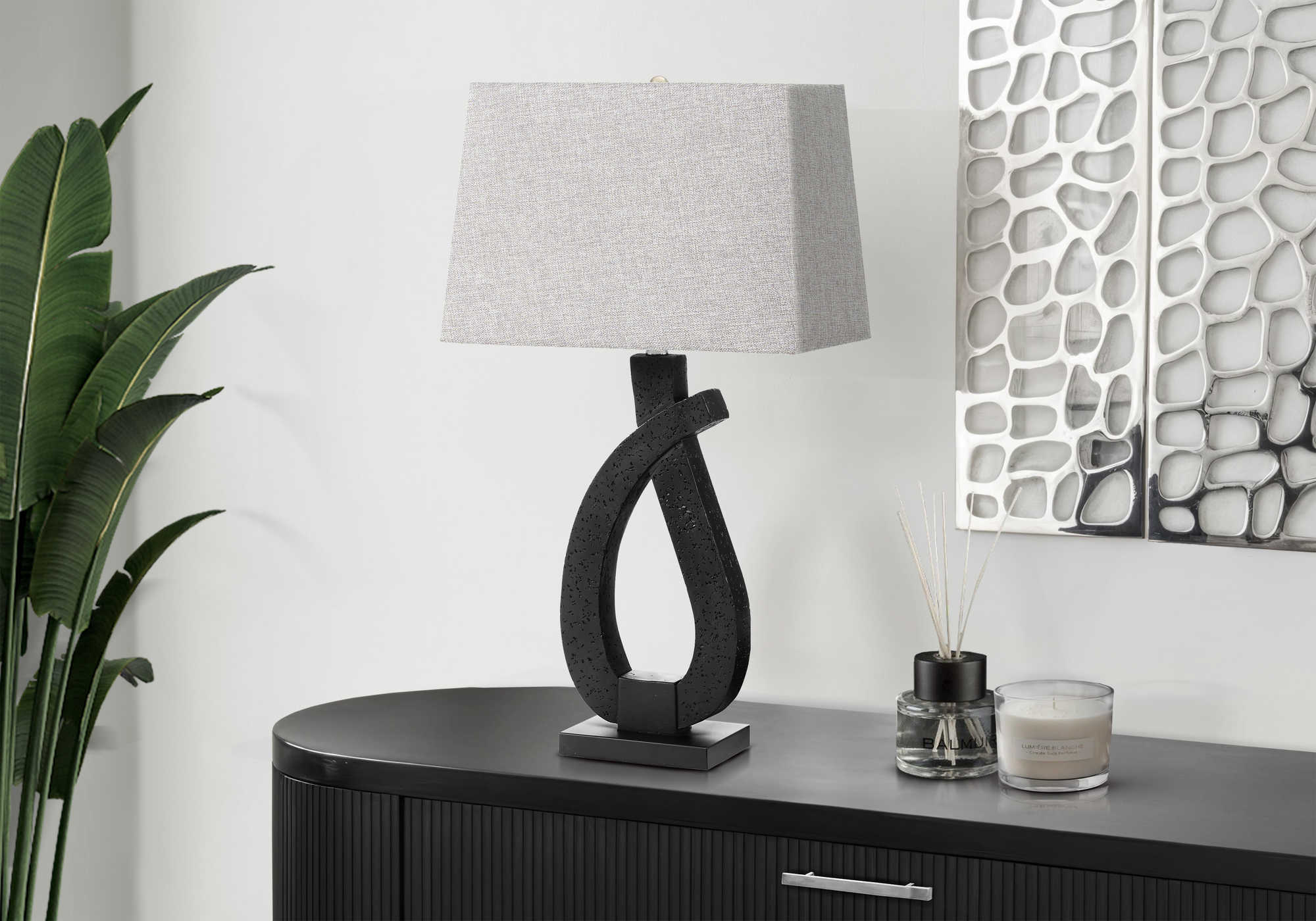 LUMINAIRE - 30"H LAMPE DE TABLE NOIR RESINE / GRIS – I 9611