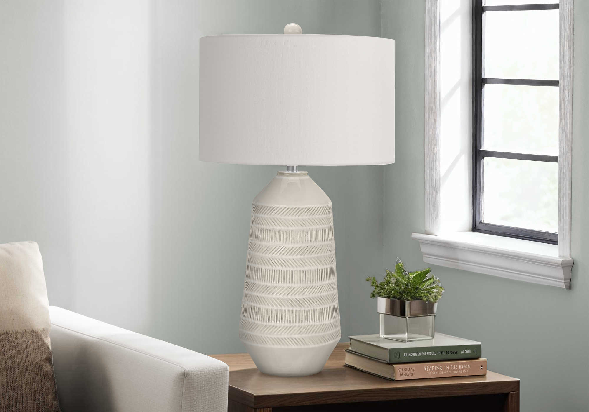 LUMINAIRE - 33"H LAMPE DE TABLE CREME CERAMIQUE / IVOIRE – I 9613.