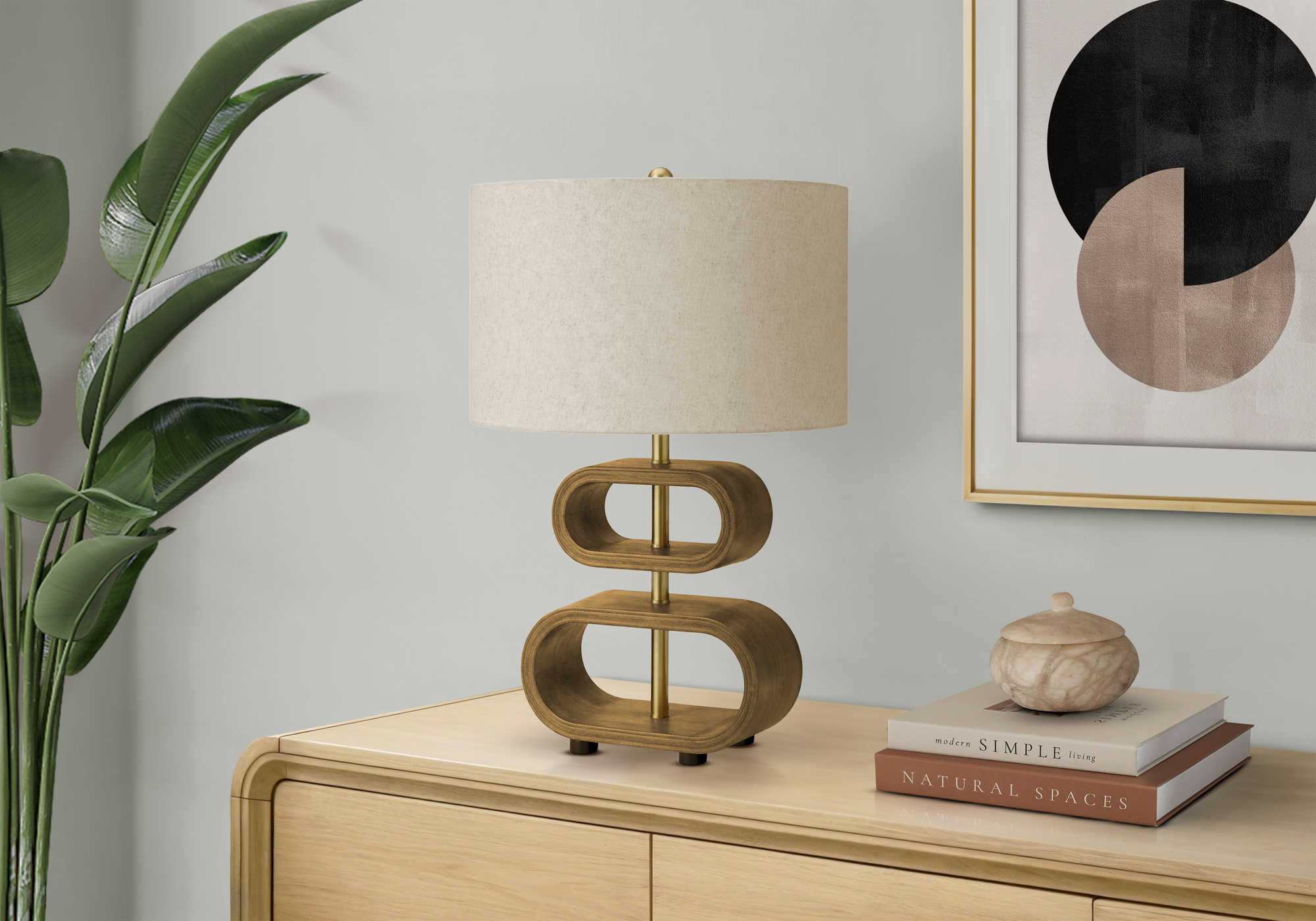 LUMINAIRE - 20"H LAMPE DE TABLE BRUN EN BOIS / BEIGE – I 9616