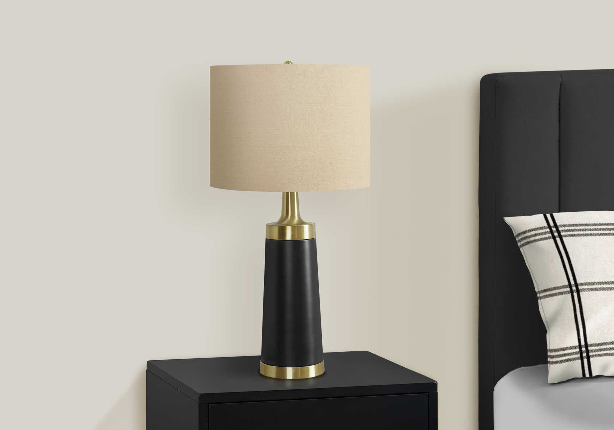 LUMINAIRE - 28"H LAMPE DE TABLE NOIR METAL / BEIGE – I 9623.
