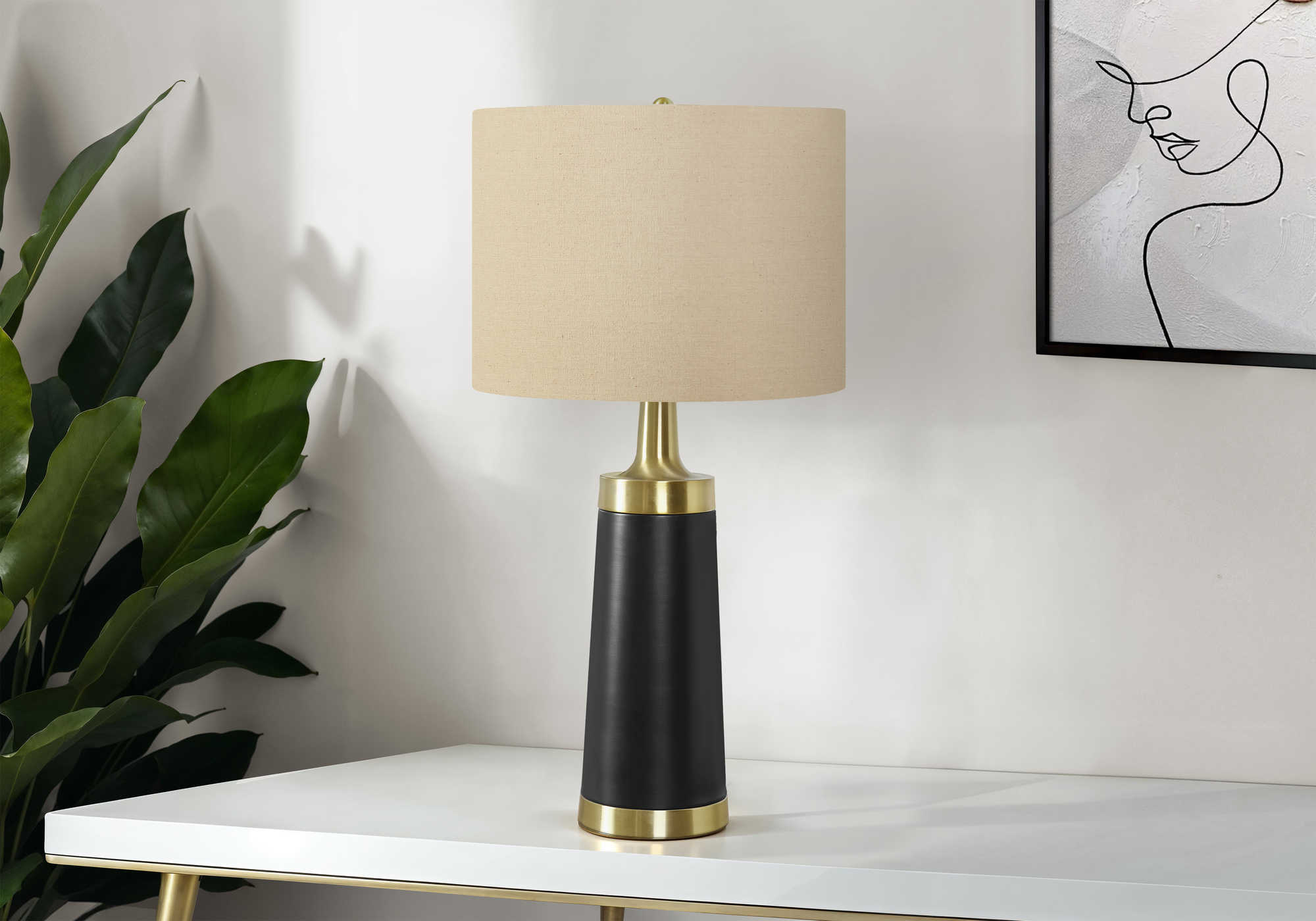 LUMINAIRE - 28"H LAMPE DE TABLE NOIR METAL / BEIGE – I 9623.