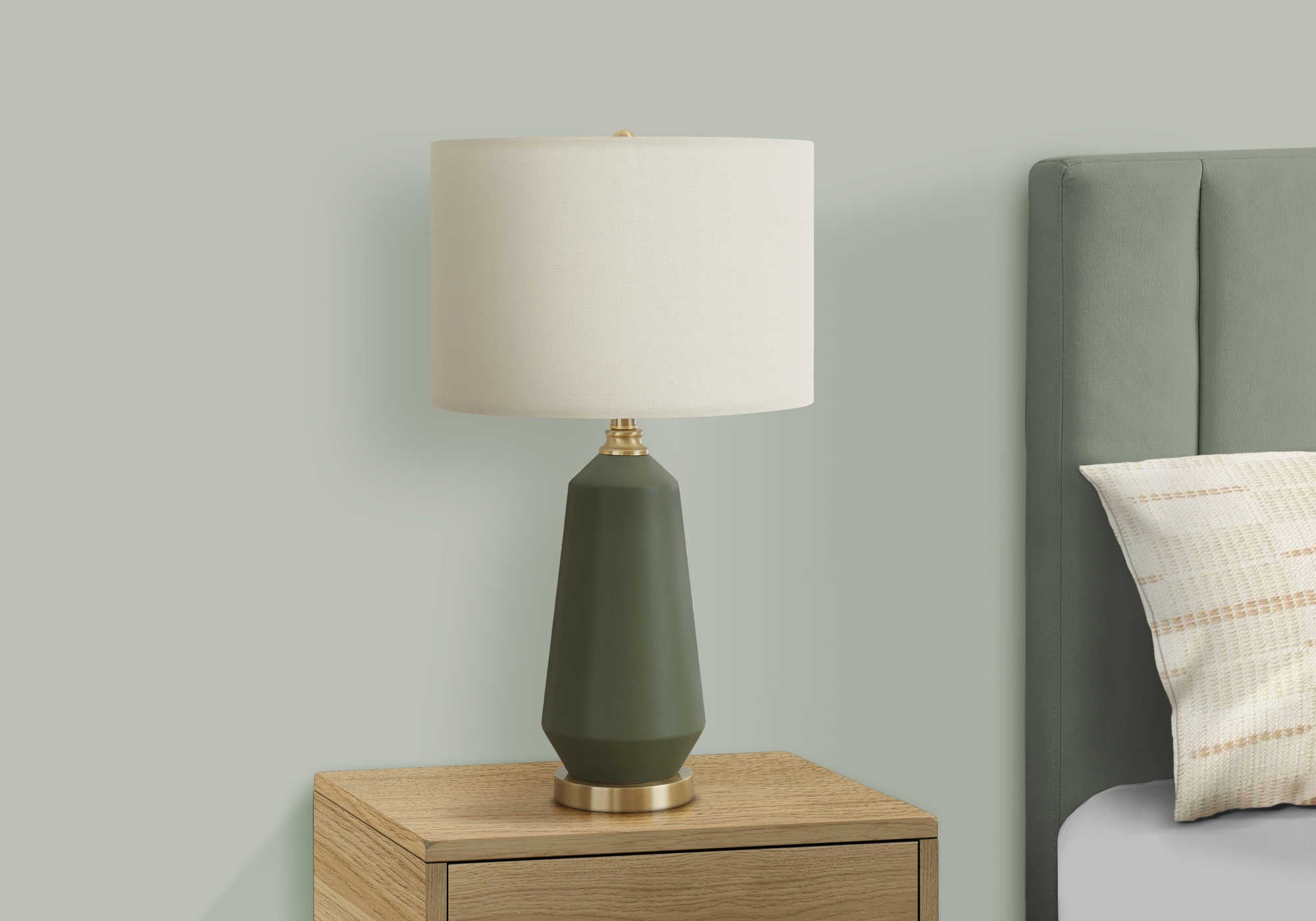 LUMINAIRE - 26"H LAMPE DE TABLE VERT CERAMIQUE / IVOIRE – I 9624.
