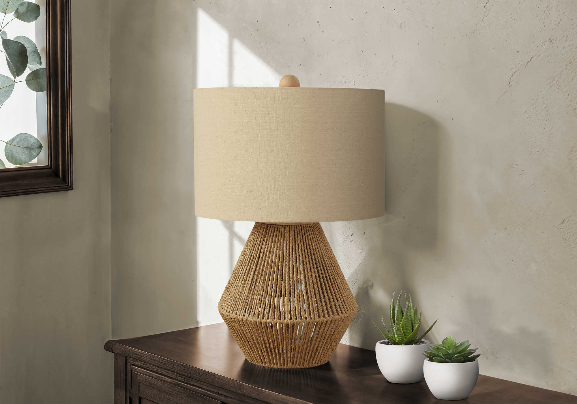 LUMINAIRE - 22"H LAMPE DE TABLE BRUN CORDE / BEIGE – I 9628.